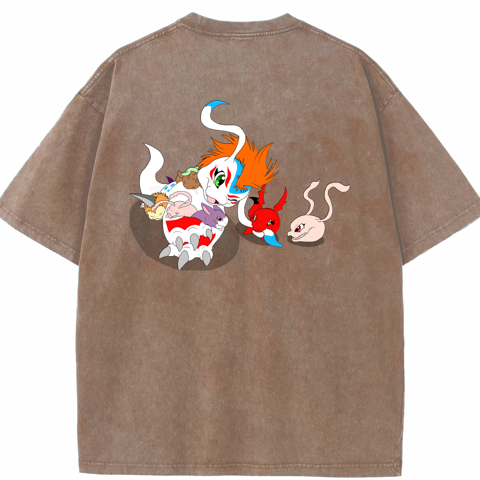 （画像用） Digimon デジタルモンスター/デジモン 綿100% ヴィンテージ風 半袖Tシャツ（背面プリント）