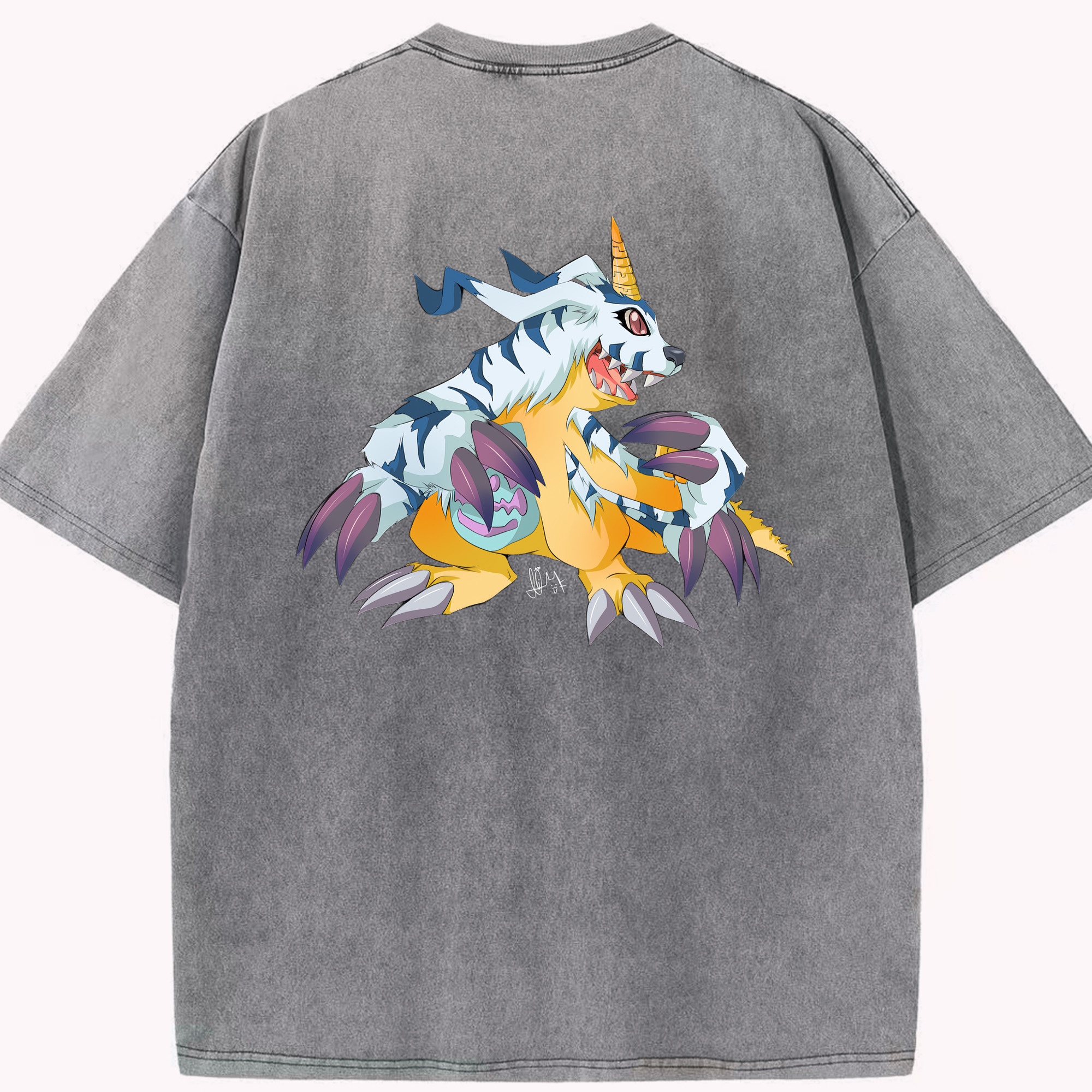 （画像用） Digimon デジタルモンスター/デジモン 綿100% ヴィンテージ風 半袖Tシャツ（背面プリント）
