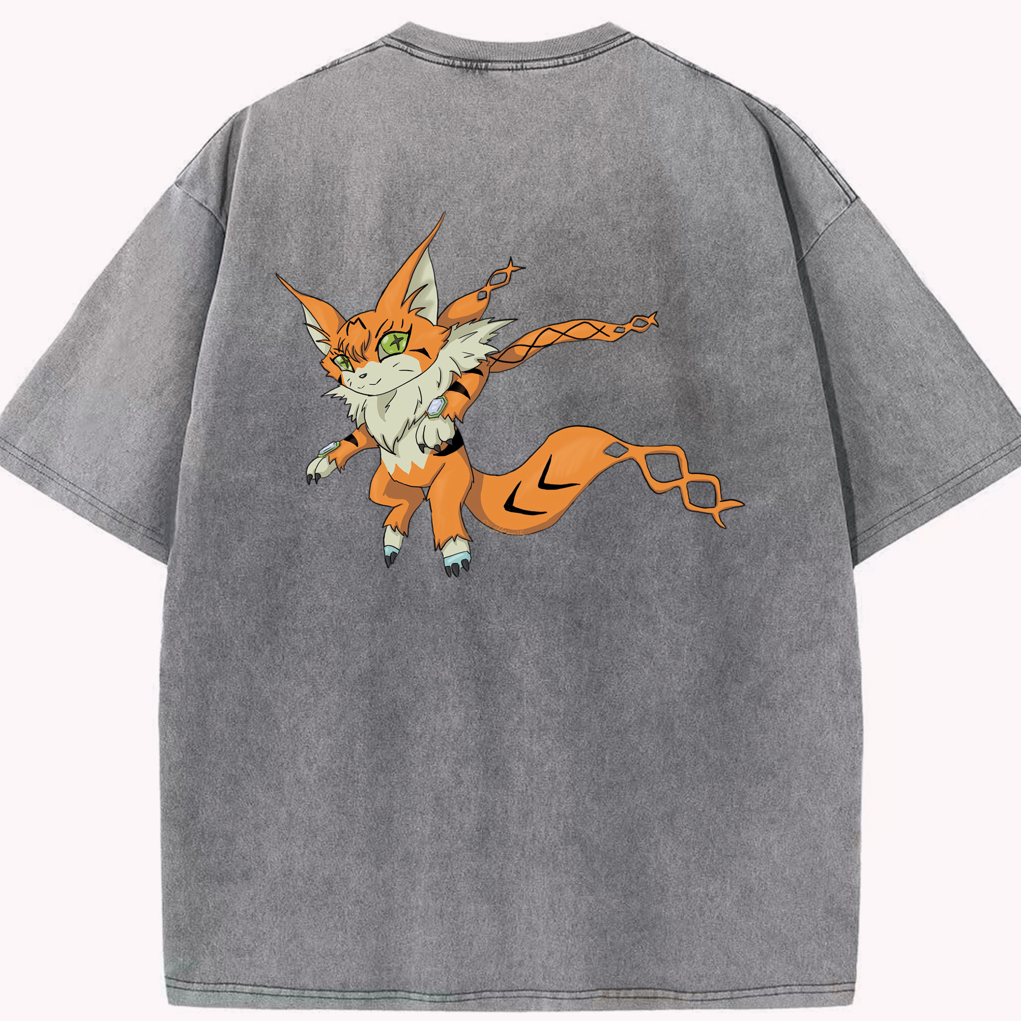 （画像用） Digimon デジタルモンスター/デジモン 綿100% ヴィンテージ風 半袖Tシャツ（背面プリント）