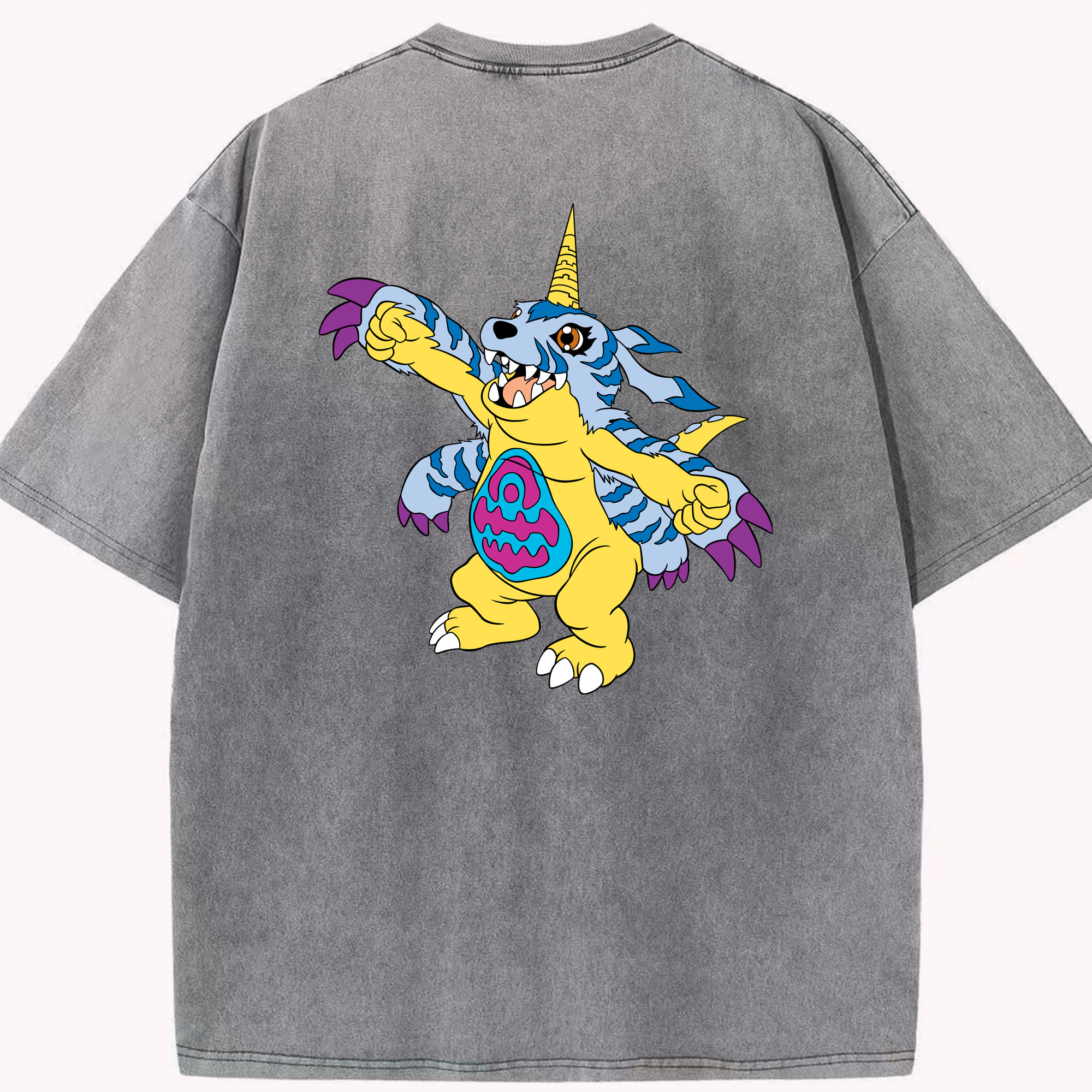 （画像用） Digimon デジタルモンスター/デジモン 綿100% ヴィンテージ風 半袖Tシャツ（背面プリント）