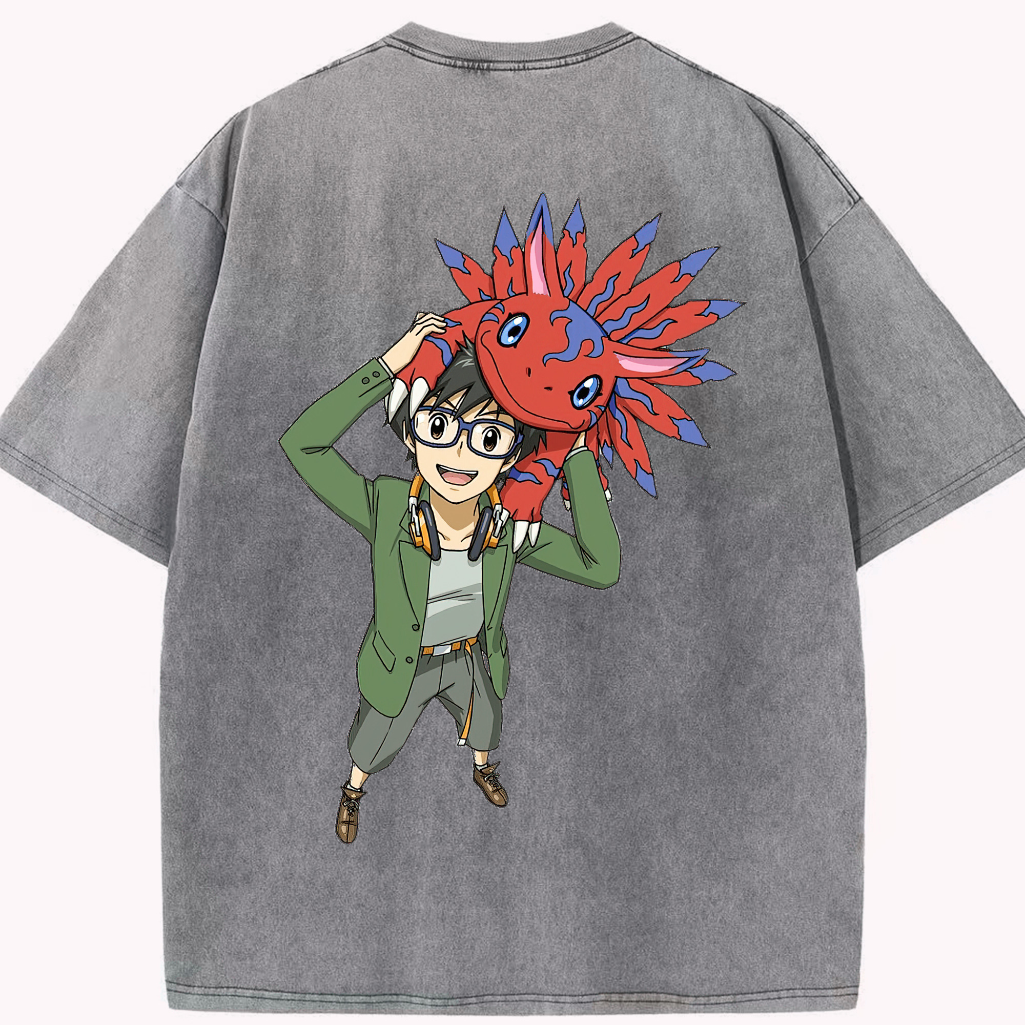（画像用） Digimon デジタルモンスター/デジモン 綿100% ヴィンテージ風 半袖Tシャツ（背面プリント）
