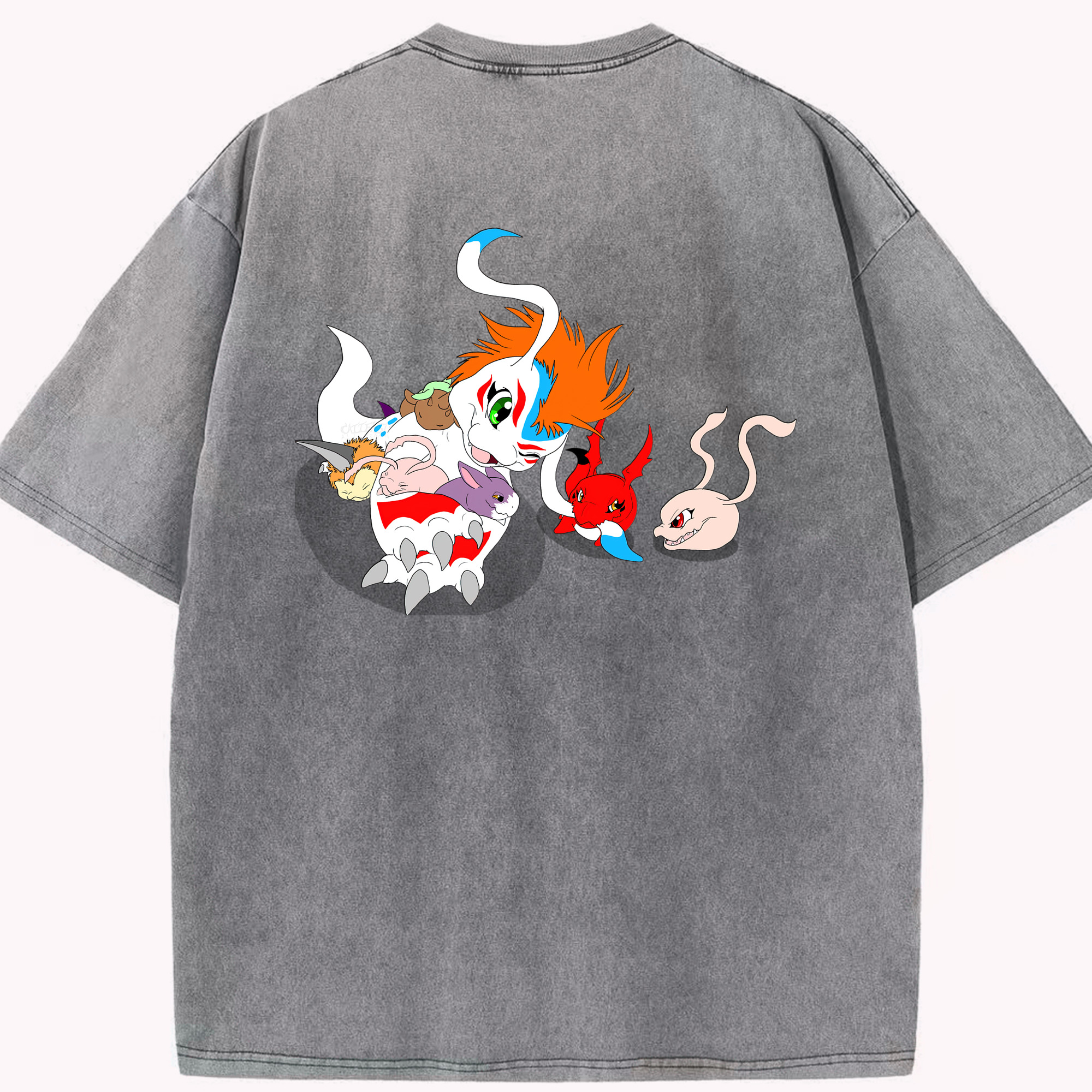 （画像用） Digimon デジタルモンスター/デジモン 綿100% ヴィンテージ風 半袖Tシャツ（背面プリント）