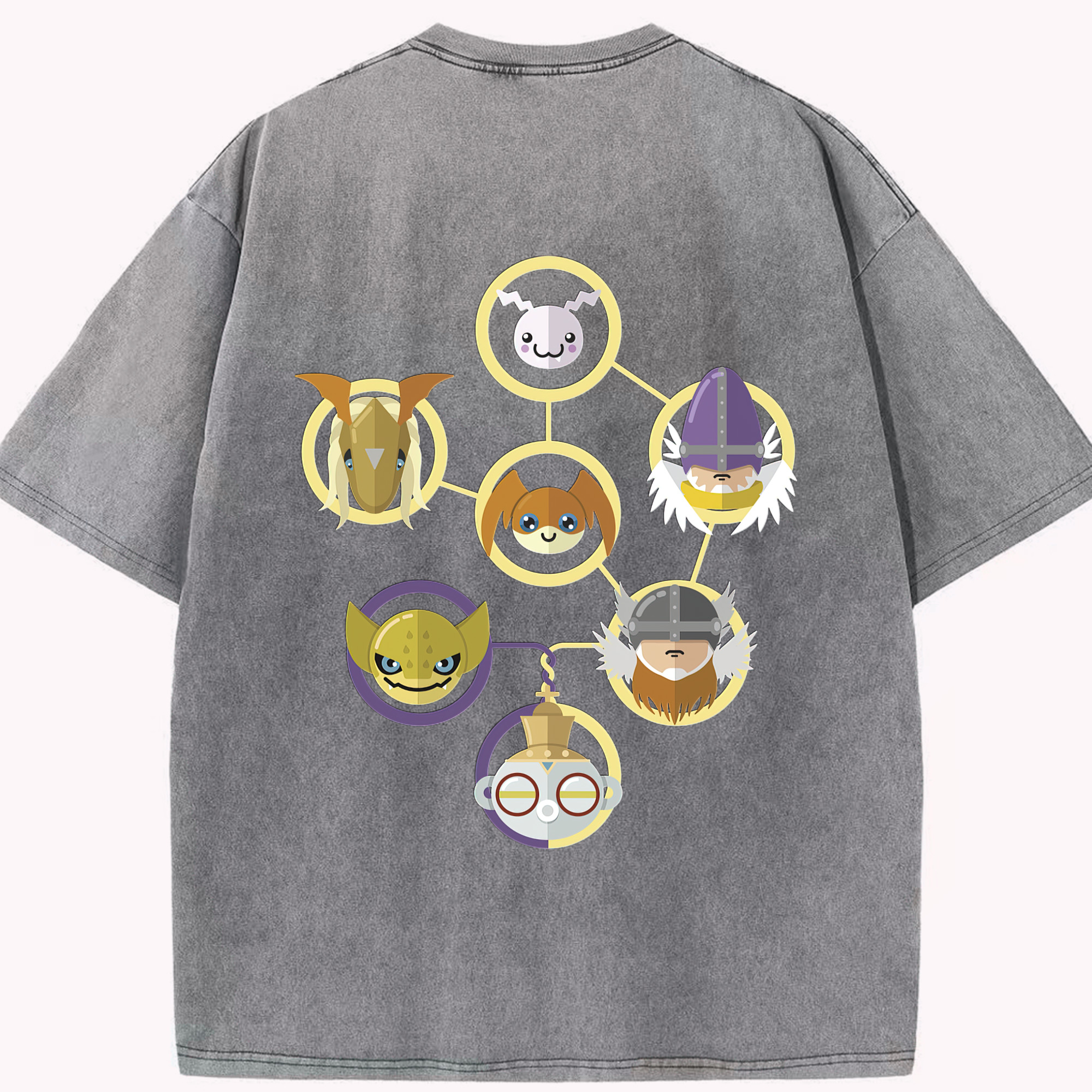 （画像用） Digimon デジタルモンスター/デジモン 綿100% ヴィンテージ風 半袖Tシャツ（背面プリント）