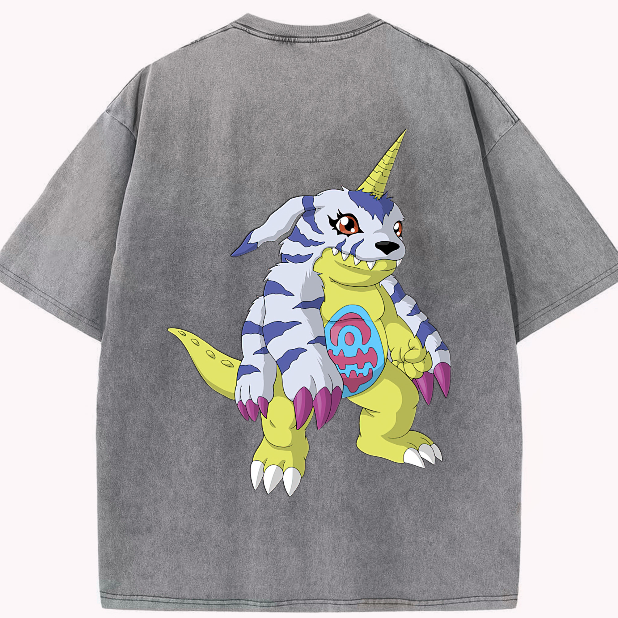 （画像用） Digimon デジタルモンスター/デジモン 綿100% ヴィンテージ風 半袖Tシャツ（背面プリント）