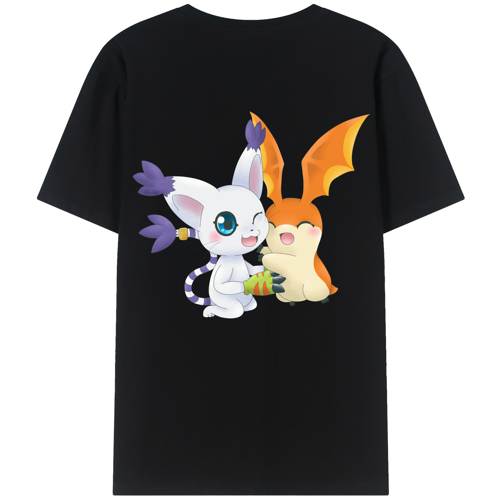 （画像用） Digimon デジタルモンスター/デジモン 綿100％ メンズ半袖Tシャツ（バックプリント） 通気性