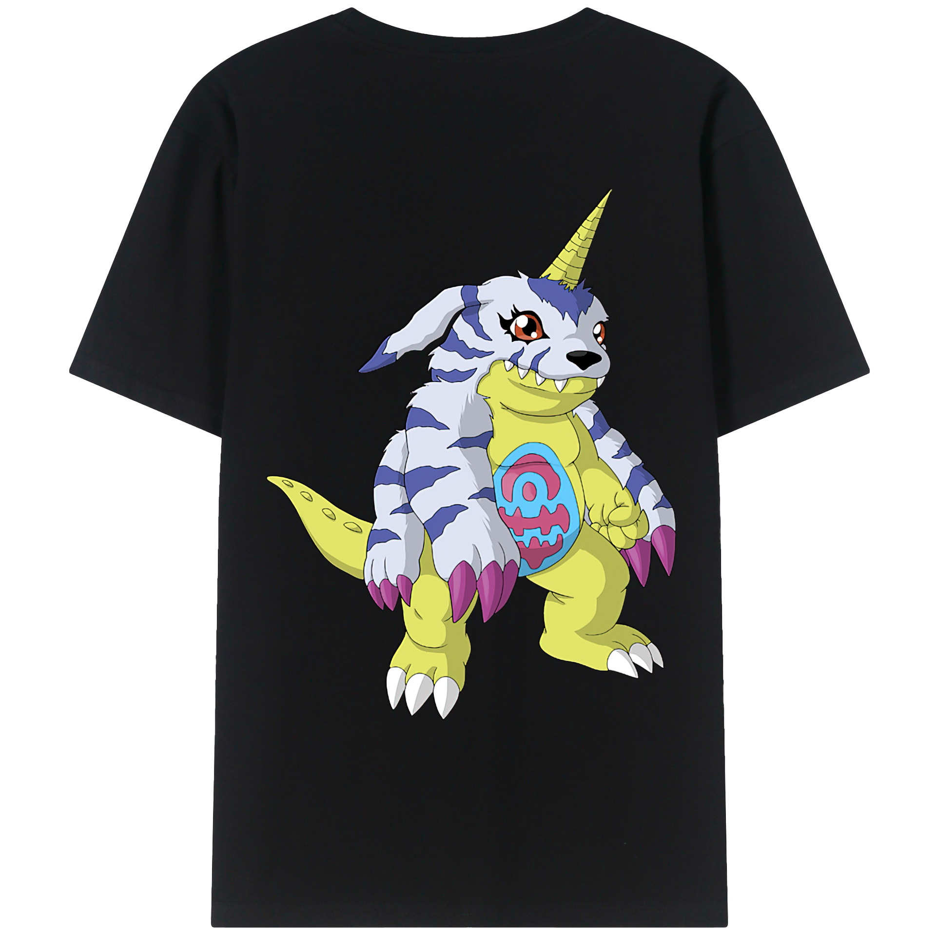 （画像用） Digimon デジタルモンスター/デジモン 綿100％ メンズ半袖Tシャツ（バックプリント） 通気性