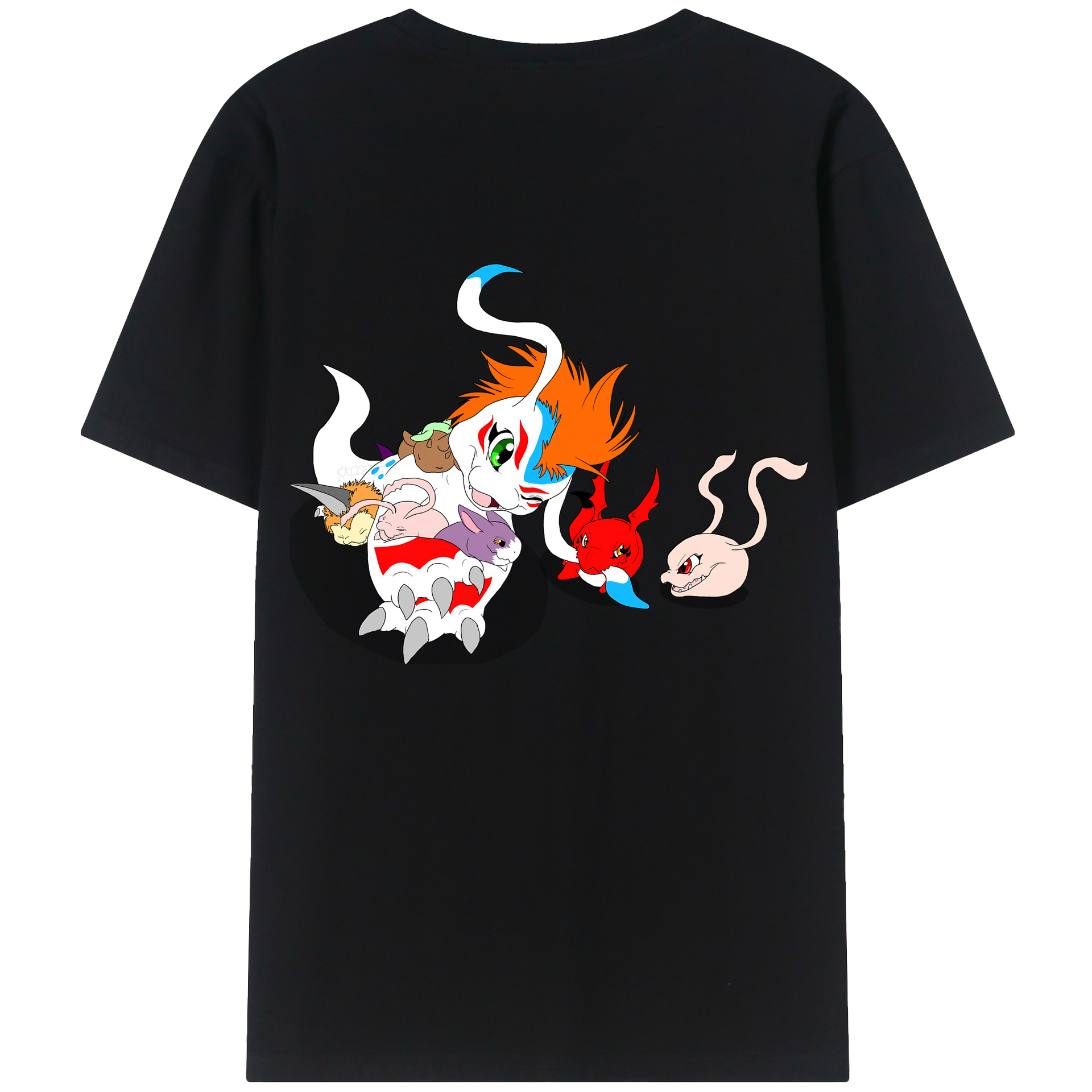 （画像用） Digimon デジタルモンスター/デジモン 綿100％ メンズ半袖Tシャツ（バックプリント） 通気性