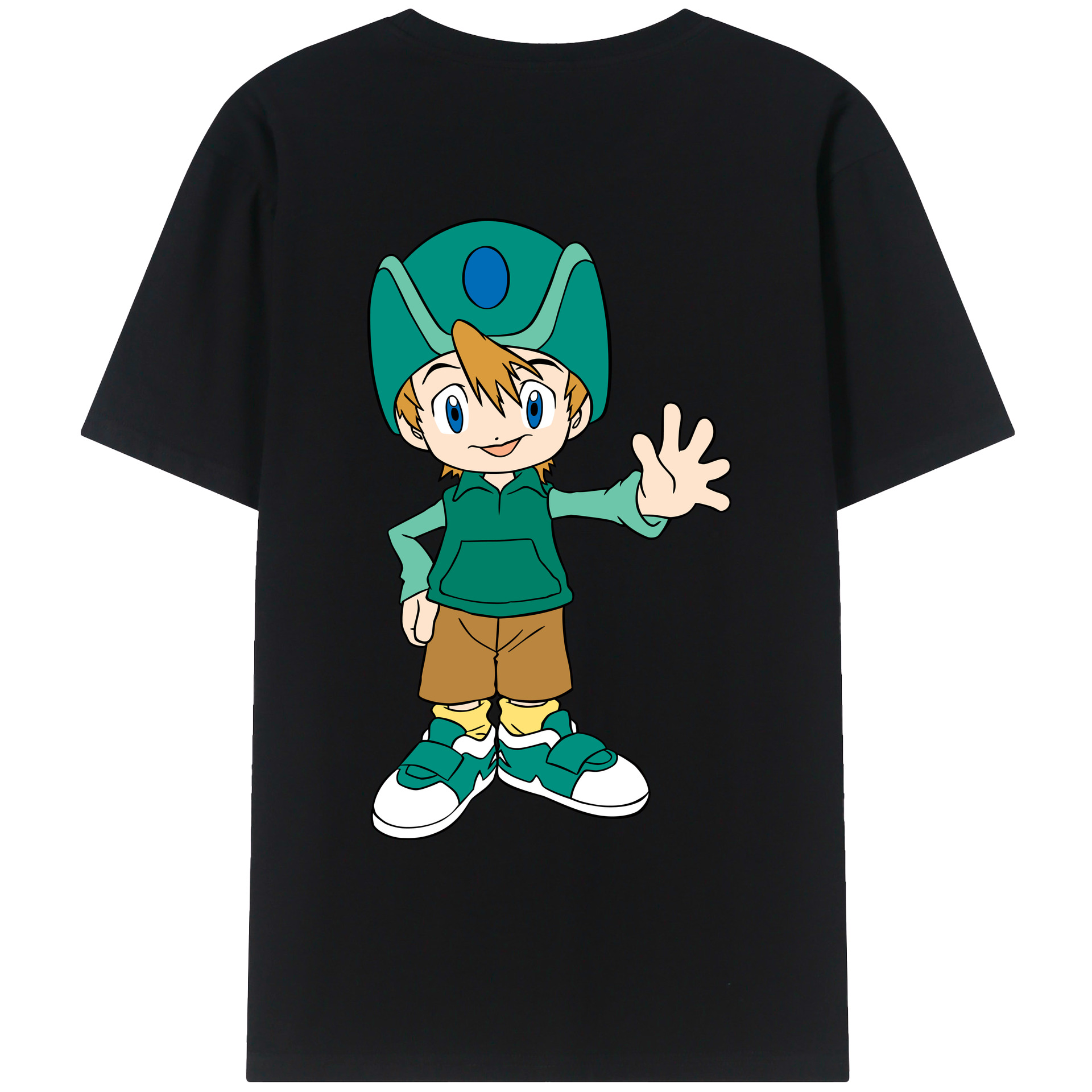 （画像用） Digimon デジタルモンスター/デジモン 綿100％ メンズ半袖Tシャツ（バックプリント） 通気性