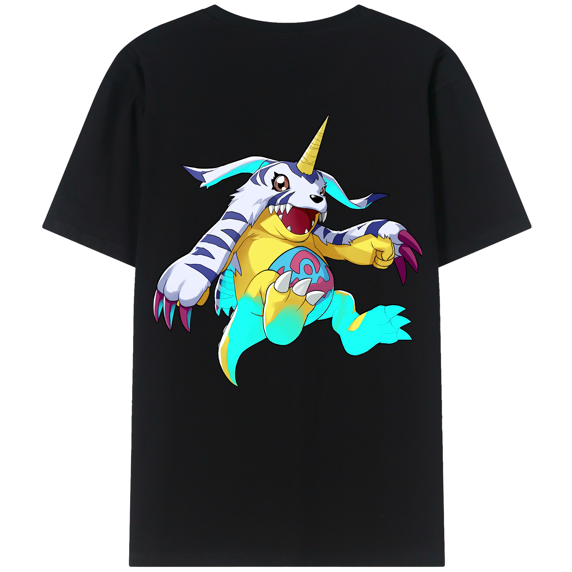 （画像用） Digimon デジタルモンスター/デジモン 綿100％ メンズ半袖Tシャツ（バックプリント） 通気性