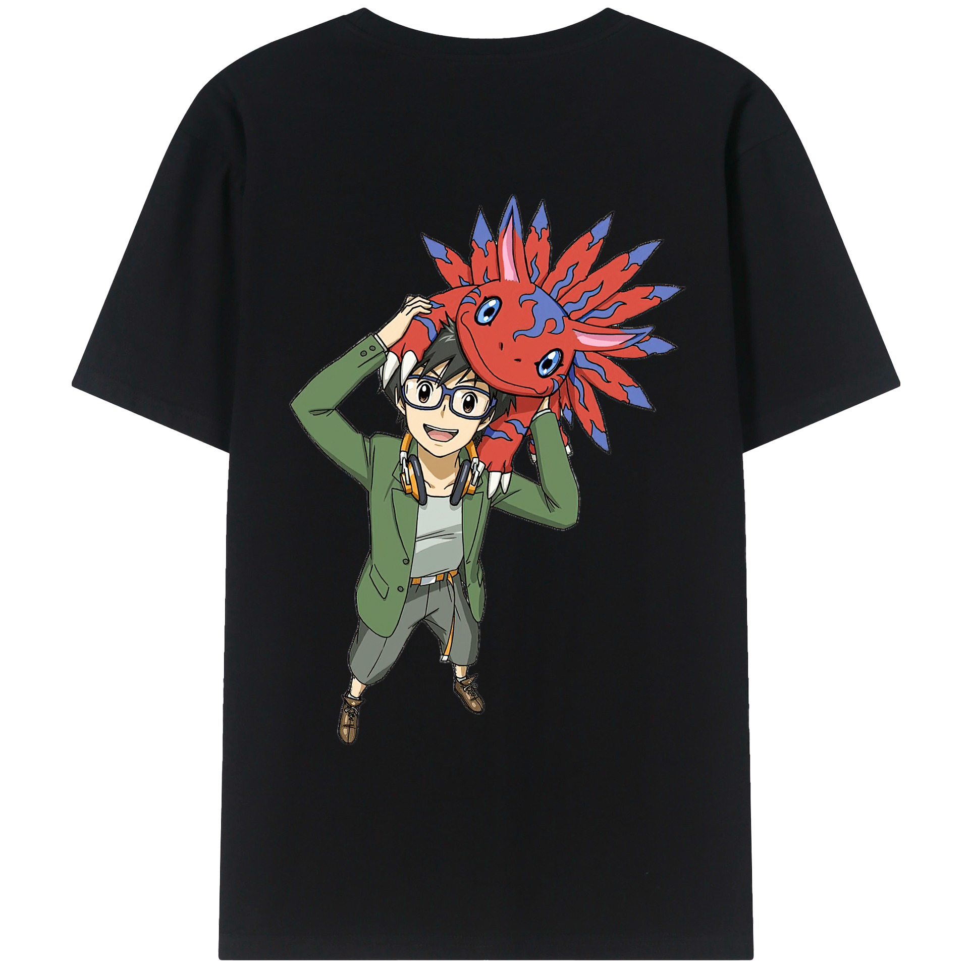 （画像用） Digimon デジタルモンスター/デジモン 綿100％ メンズ半袖Tシャツ（バックプリント） 通気性