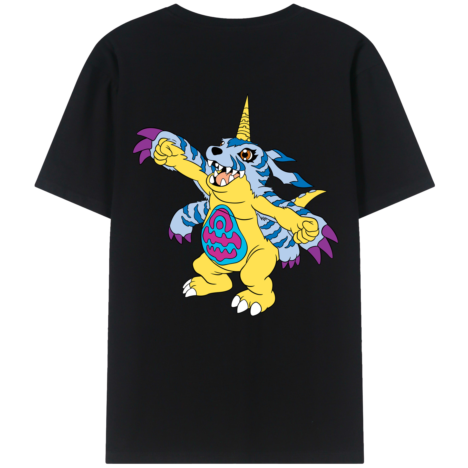 （画像用） Digimon デジタルモンスター/デジモン 綿100％ メンズ半袖Tシャツ（バックプリント） 通気性