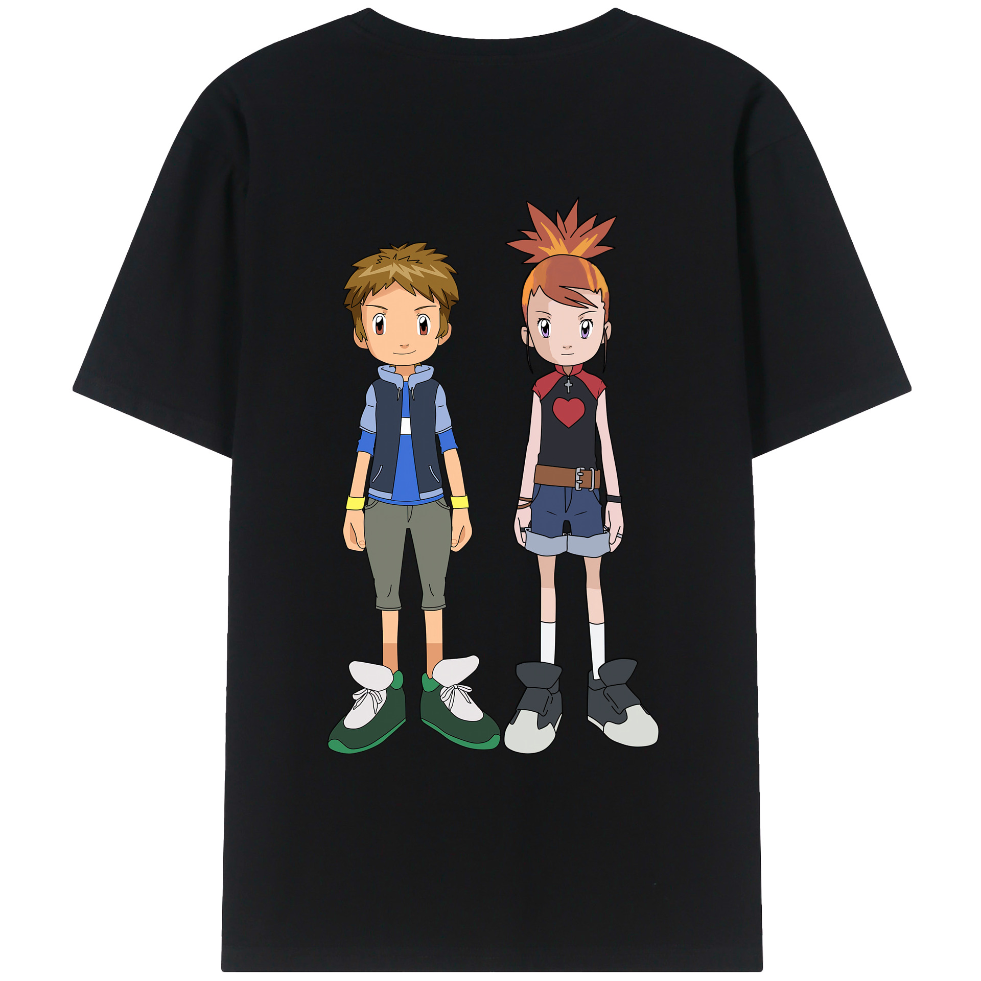 （画像用） Digimon デジタルモンスター/デジモン 綿100％ メンズ半袖Tシャツ（バックプリント） 通気性