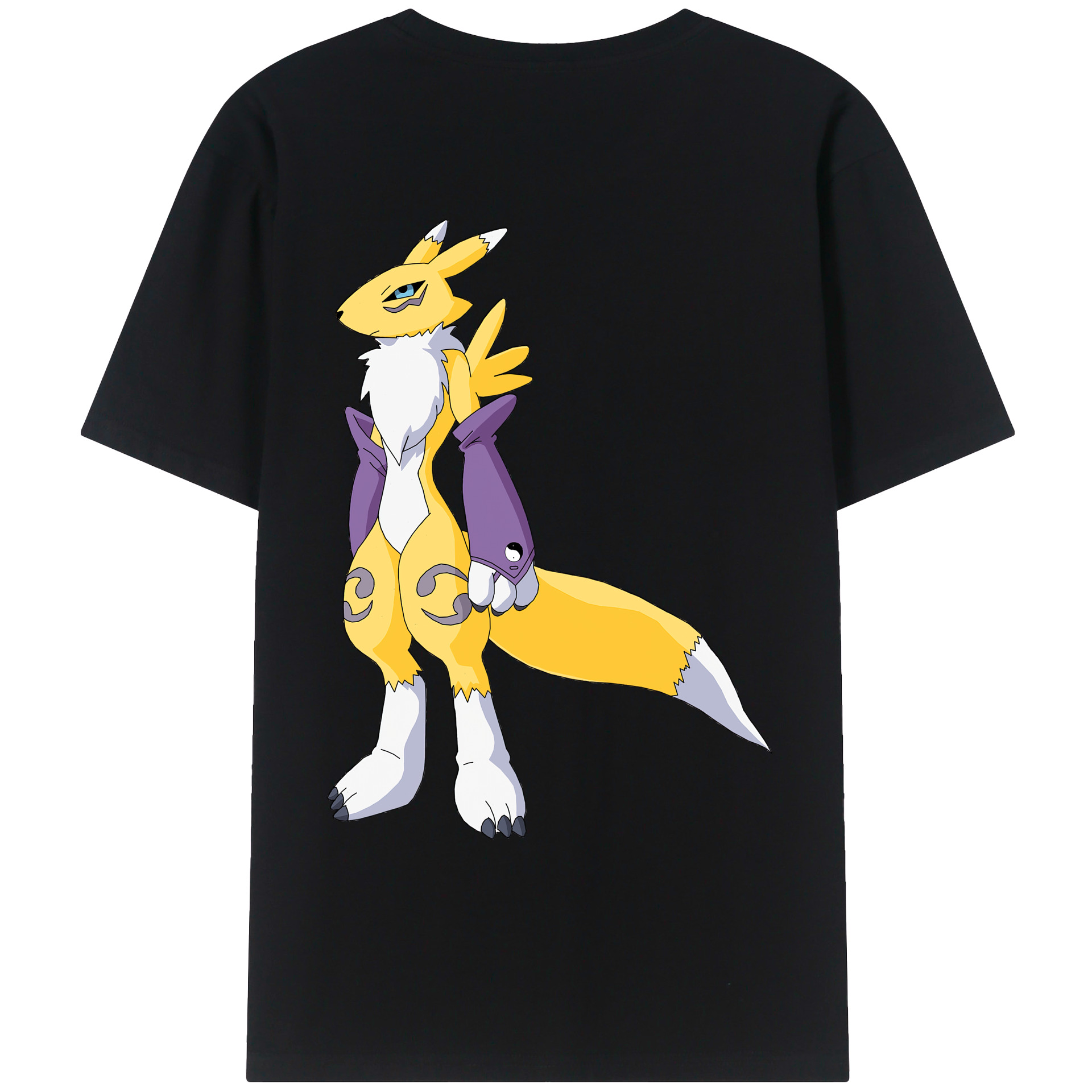 （画像用） Digimon デジタルモンスター/デジモン 綿100％ メンズ半袖Tシャツ（バックプリント） 通気性