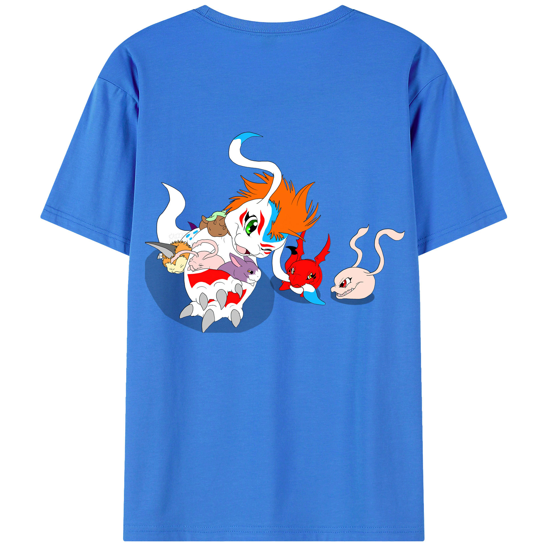 （画像用） Digimon デジタルモンスター/デジモン 綿100％ メンズ半袖Tシャツ（バックプリント） 通気性