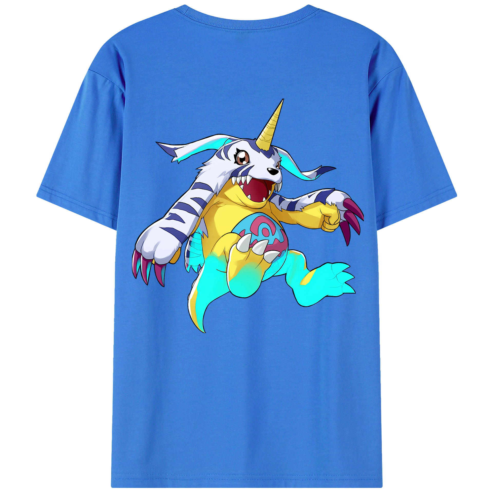 （画像用） Digimon デジタルモンスター/デジモン 綿100％ メンズ半袖Tシャツ（バックプリント） 通気性