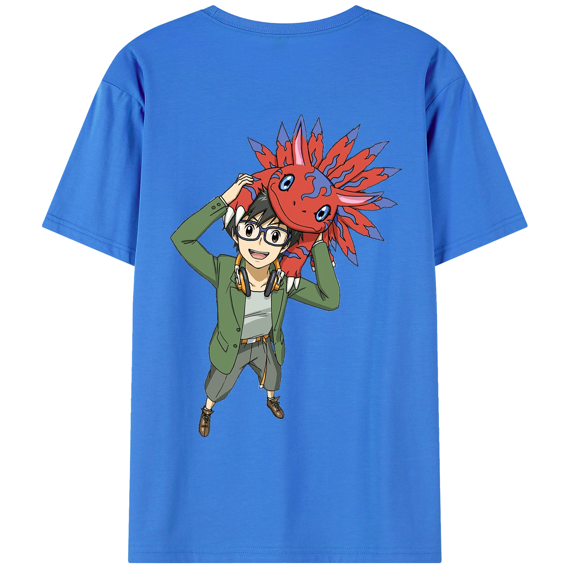（画像用） Digimon デジタルモンスター/デジモン 綿100％ メンズ半袖Tシャツ（バックプリント） 通気性