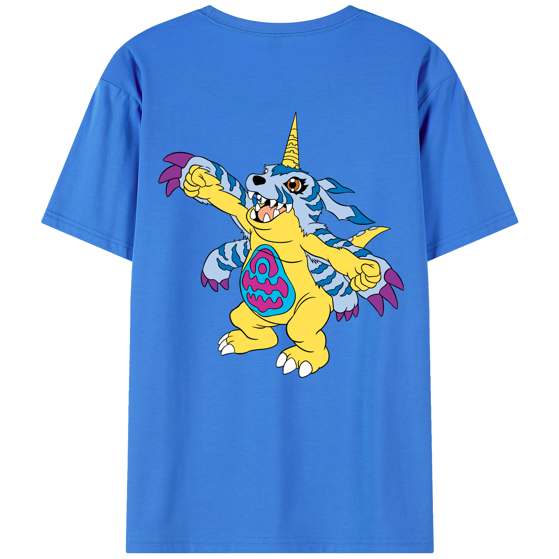 （画像用） Digimon デジタルモンスター/デジモン 綿100％ メンズ半袖Tシャツ（バックプリント） 通気性