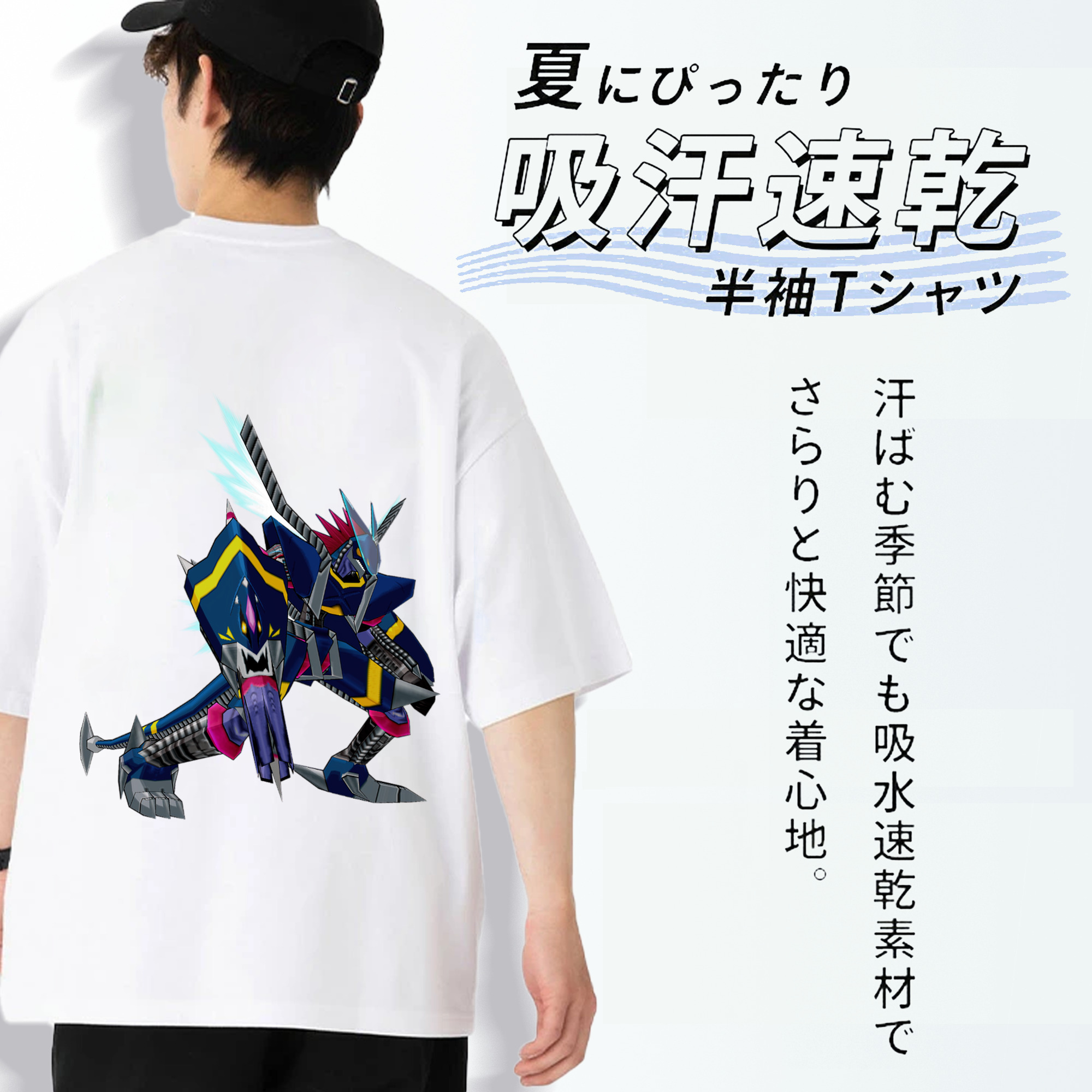 Digimon デジタルモンスター/デジモン 綿100％ メンズ半袖Tシャツ（バックプリント） 通気性