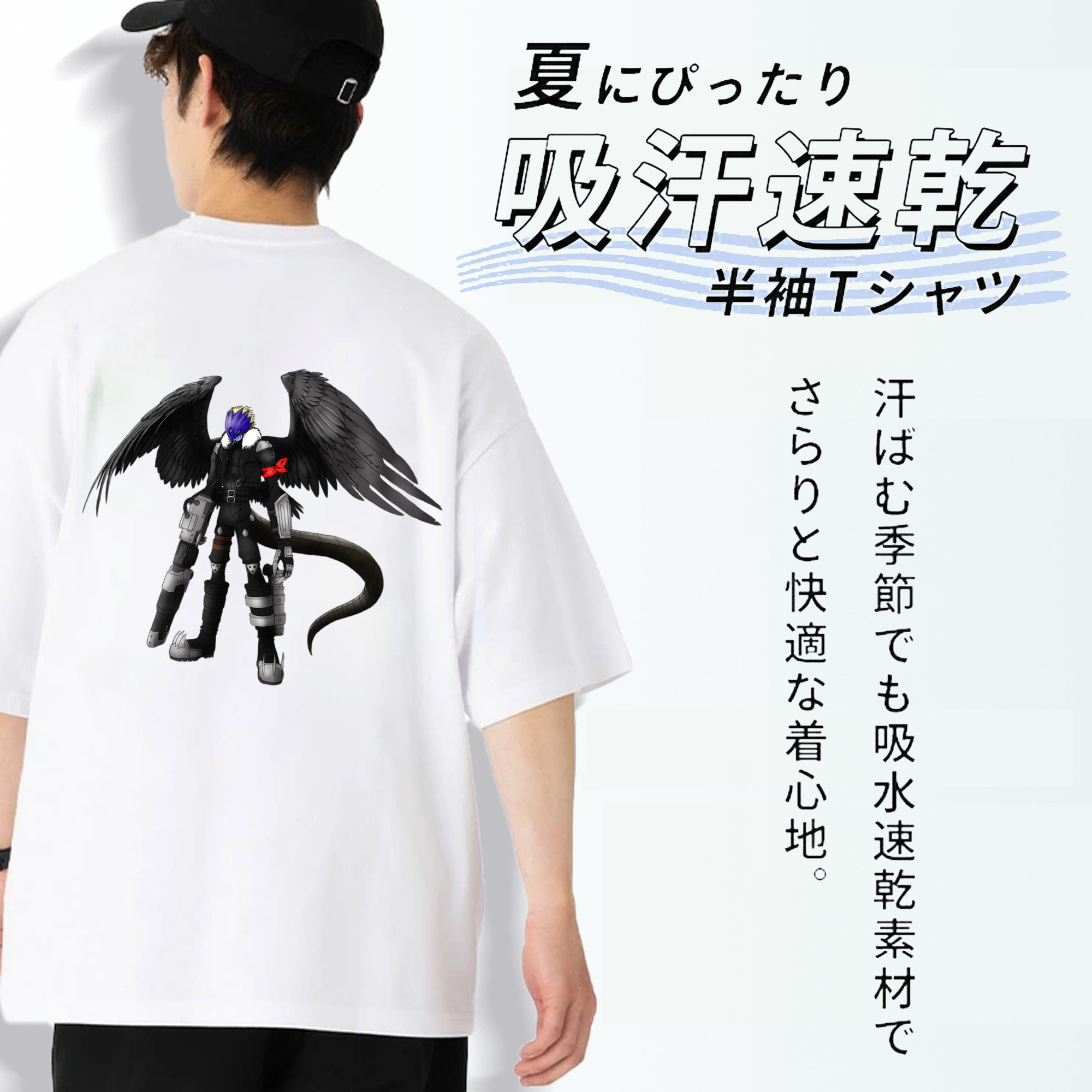 Digimon デジタルモンスター/デジモン 綿100％ メンズ半袖Tシャツ（バックプリント） 通気性