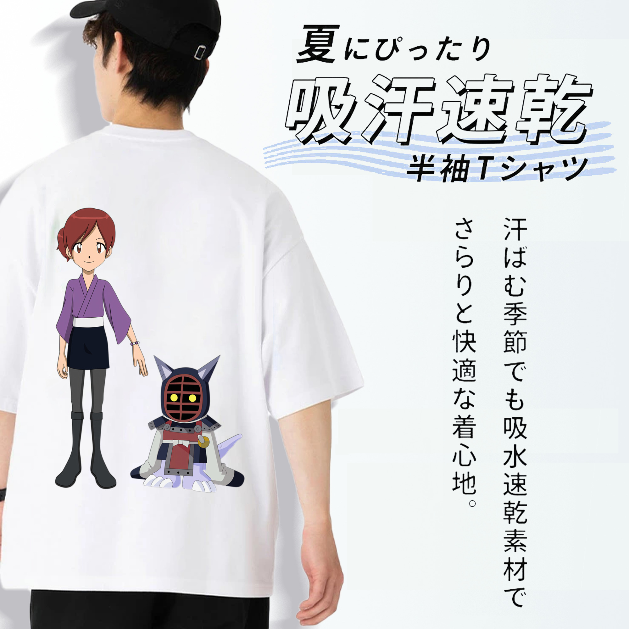 Digimon デジタルモンスター/デジモン 綿100％ メンズ半袖Tシャツ（バックプリント） 通気性