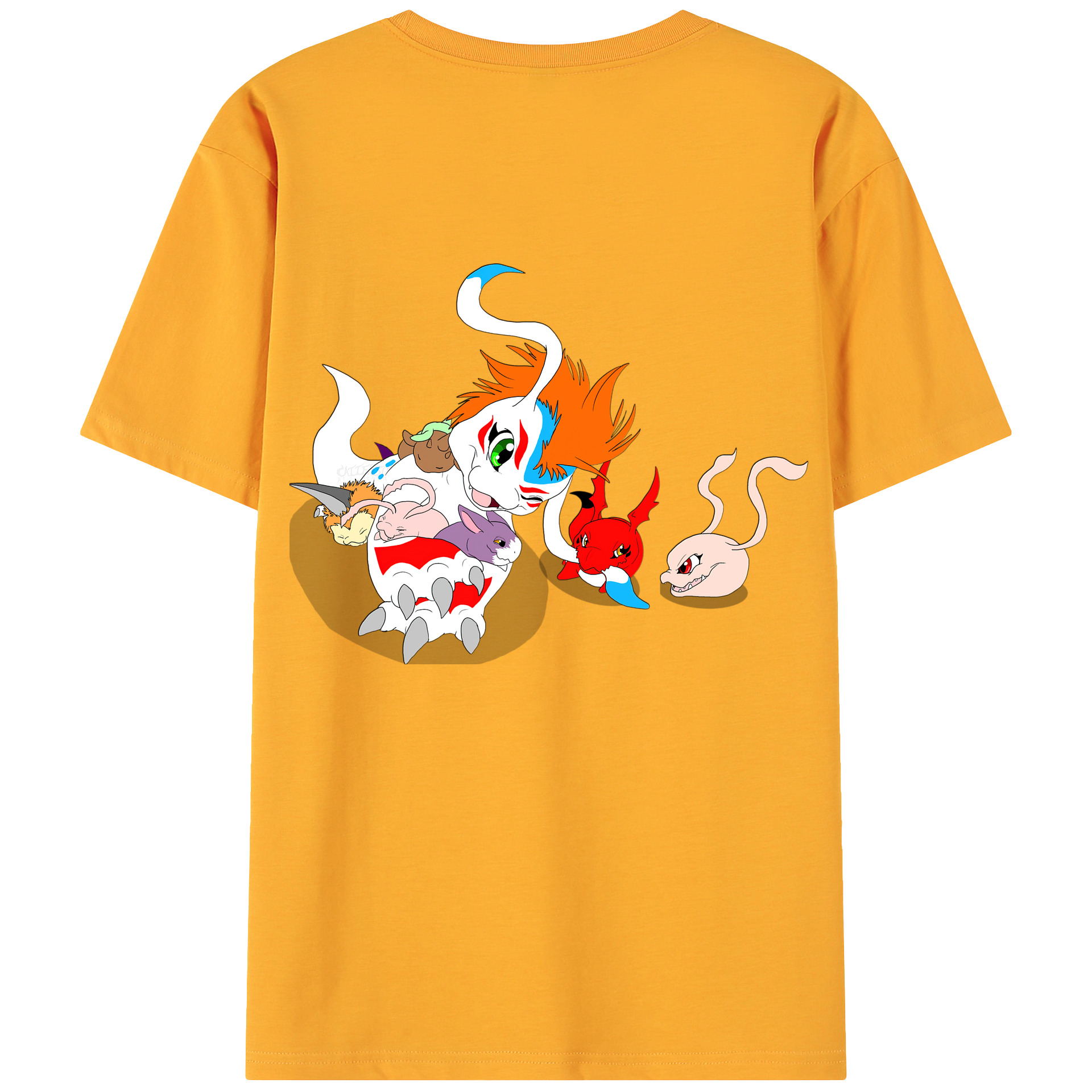 （画像用） Digimon デジタルモンスター/デジモン 綿100％ メンズ半袖Tシャツ（バックプリント） 通気性