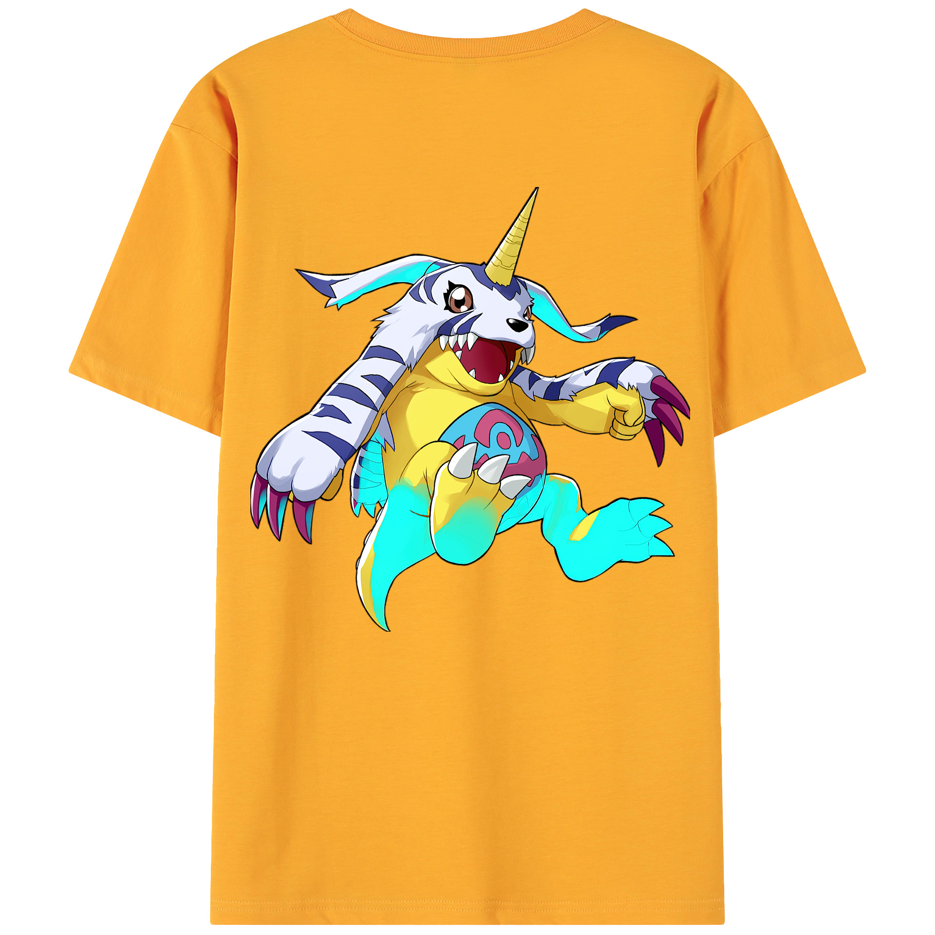 （画像用） Digimon デジタルモンスター/デジモン 綿100％ メンズ半袖Tシャツ（バックプリント） 通気性