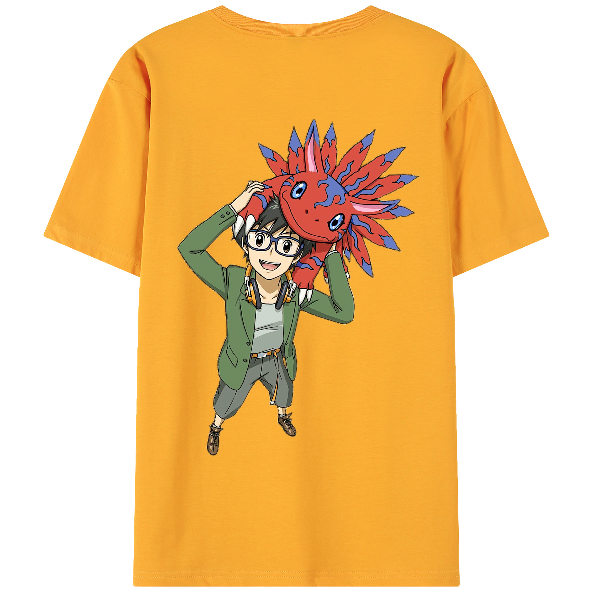 （画像用） Digimon デジタルモンスター/デジモン 綿100％ メンズ半袖Tシャツ（バックプリント） 通気性