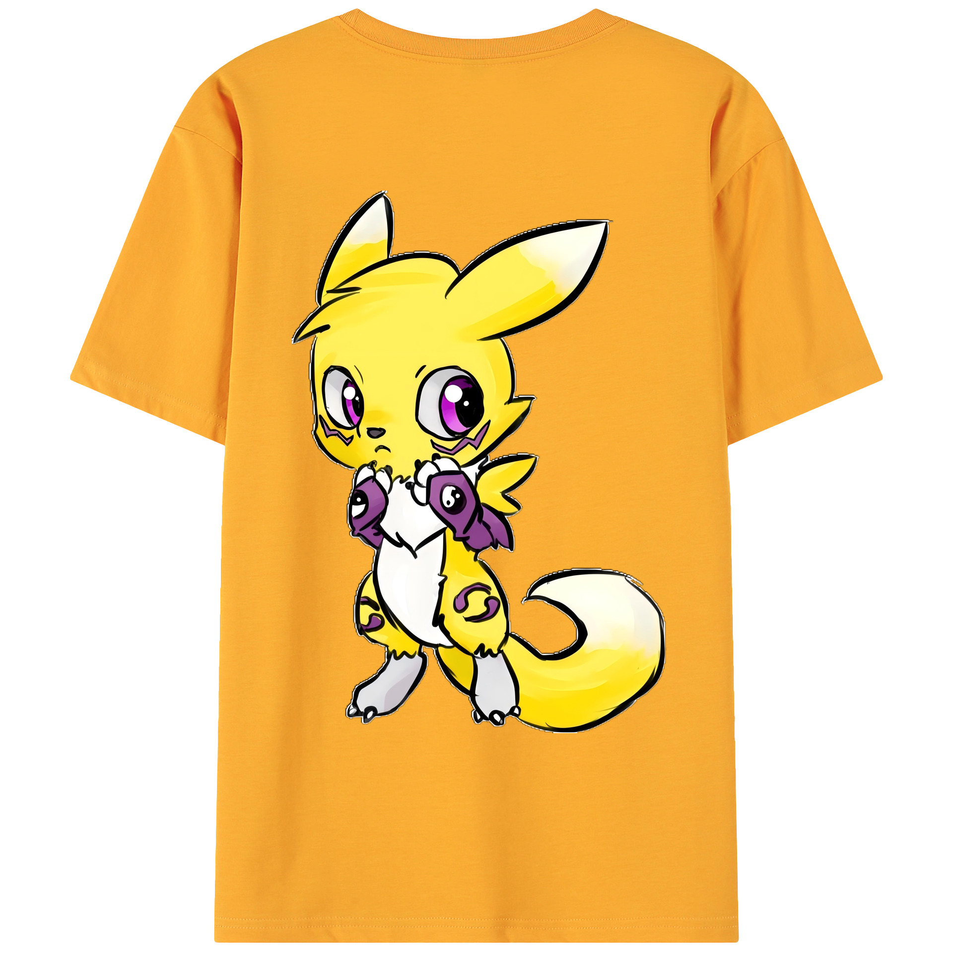 （画像用） Digimon デジタルモンスター/デジモン 綿100％ メンズ半袖Tシャツ（バックプリント） 通気性