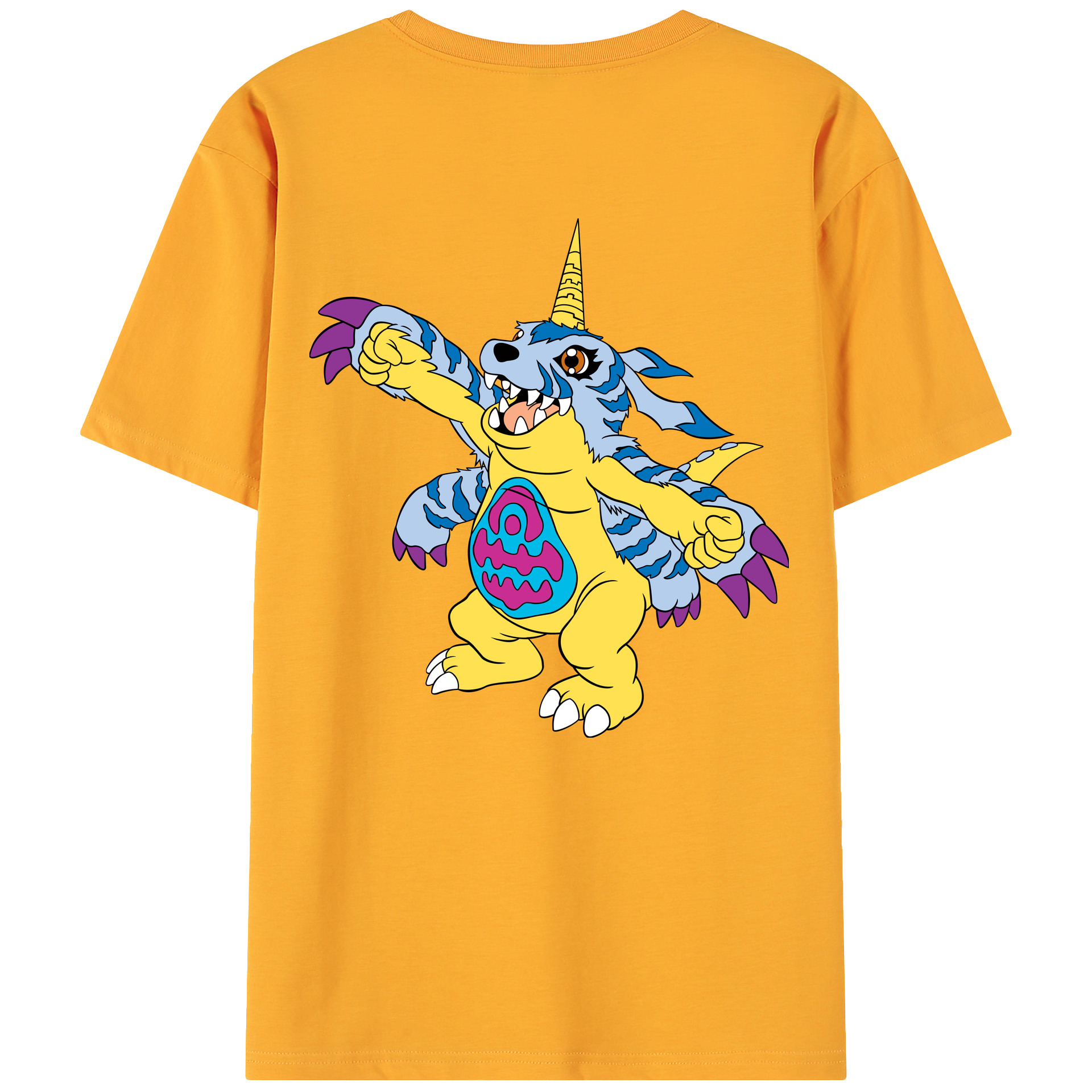 （画像用） Digimon デジタルモンスター/デジモン 綿100％ メンズ半袖Tシャツ（バックプリント） 通気性