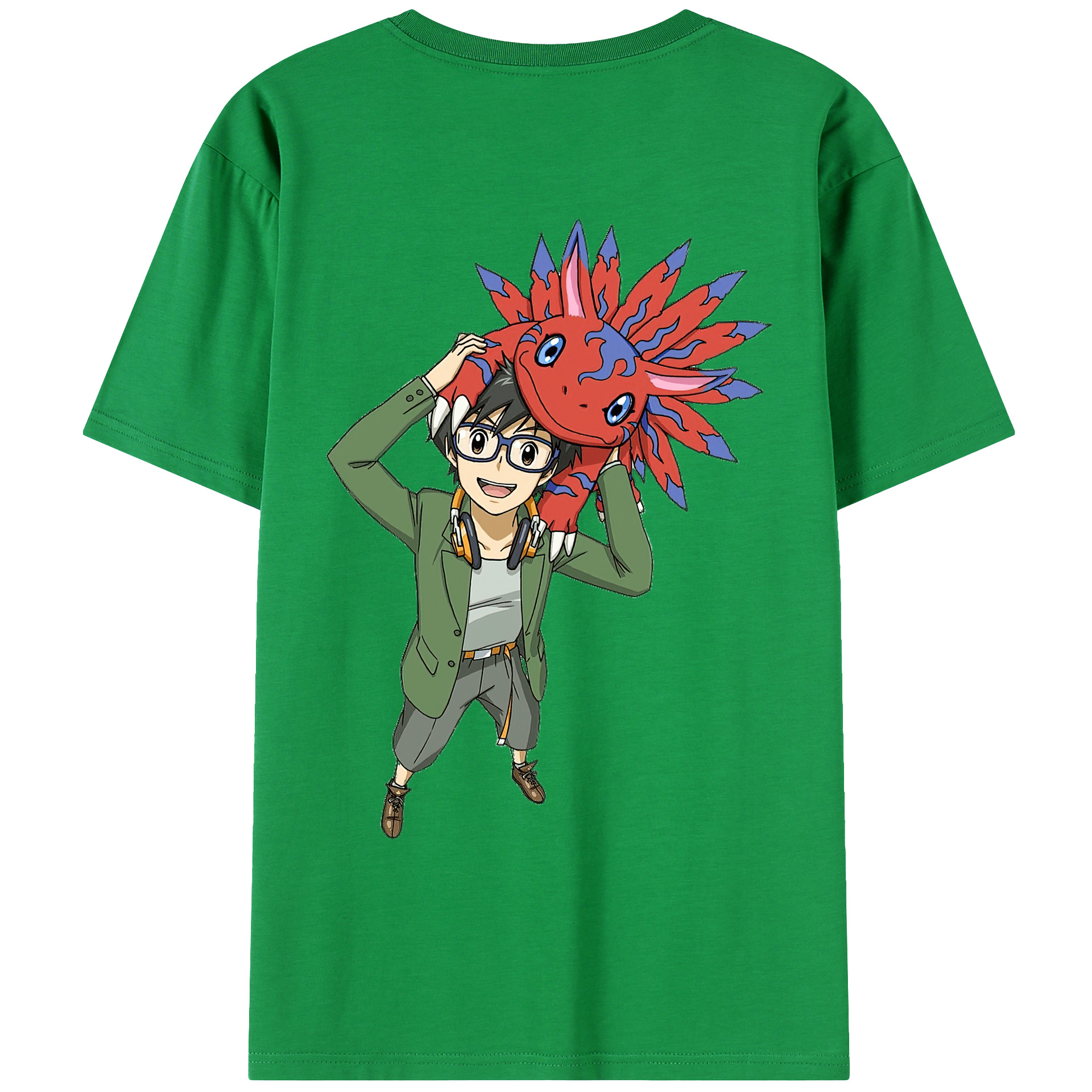 （画像用） Digimon デジタルモンスター/デジモン 綿100％ メンズ半袖Tシャツ（バックプリント） 通気性