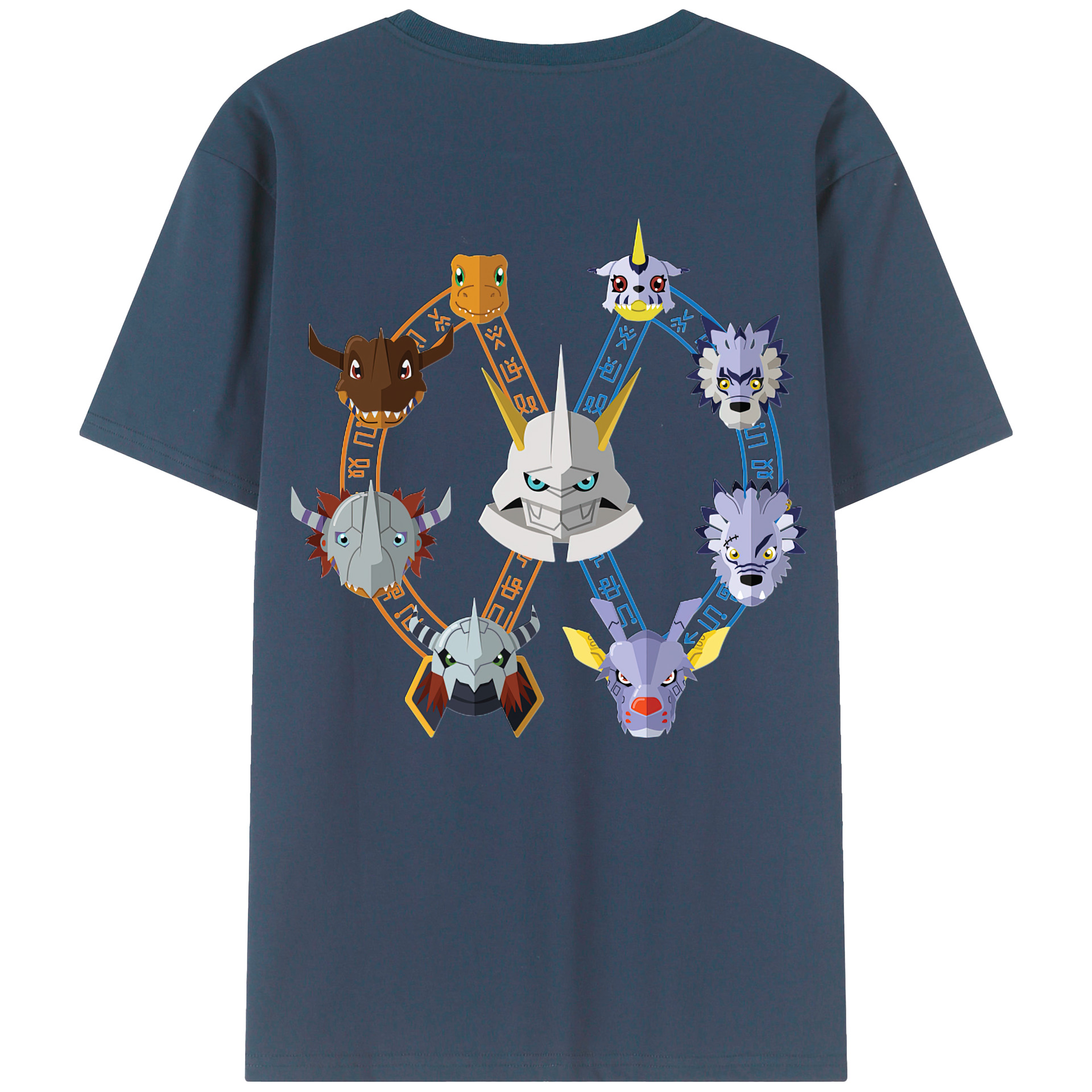 （画像用） Digimon デジタルモンスター/デジモン 綿100％ メンズ半袖Tシャツ（バックプリント） 通気性