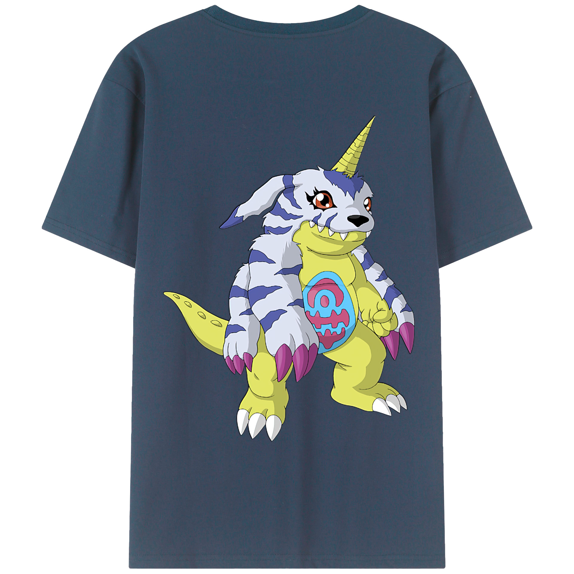 （画像用） Digimon デジタルモンスター/デジモン 綿100％ メンズ半袖Tシャツ（バックプリント） 通気性