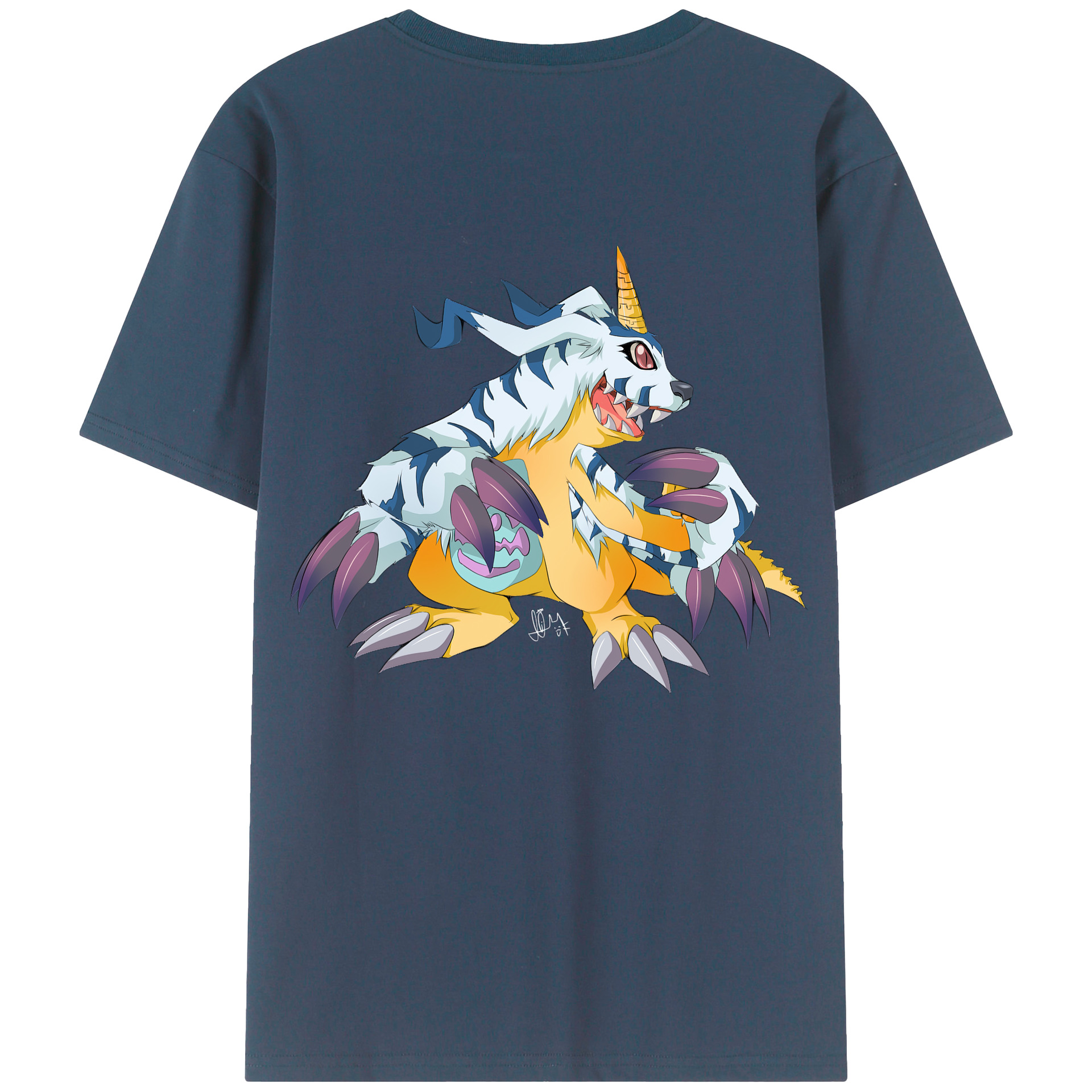 （画像用） Digimon デジタルモンスター/デジモン 綿100％ メンズ半袖Tシャツ（バックプリント） 通気性