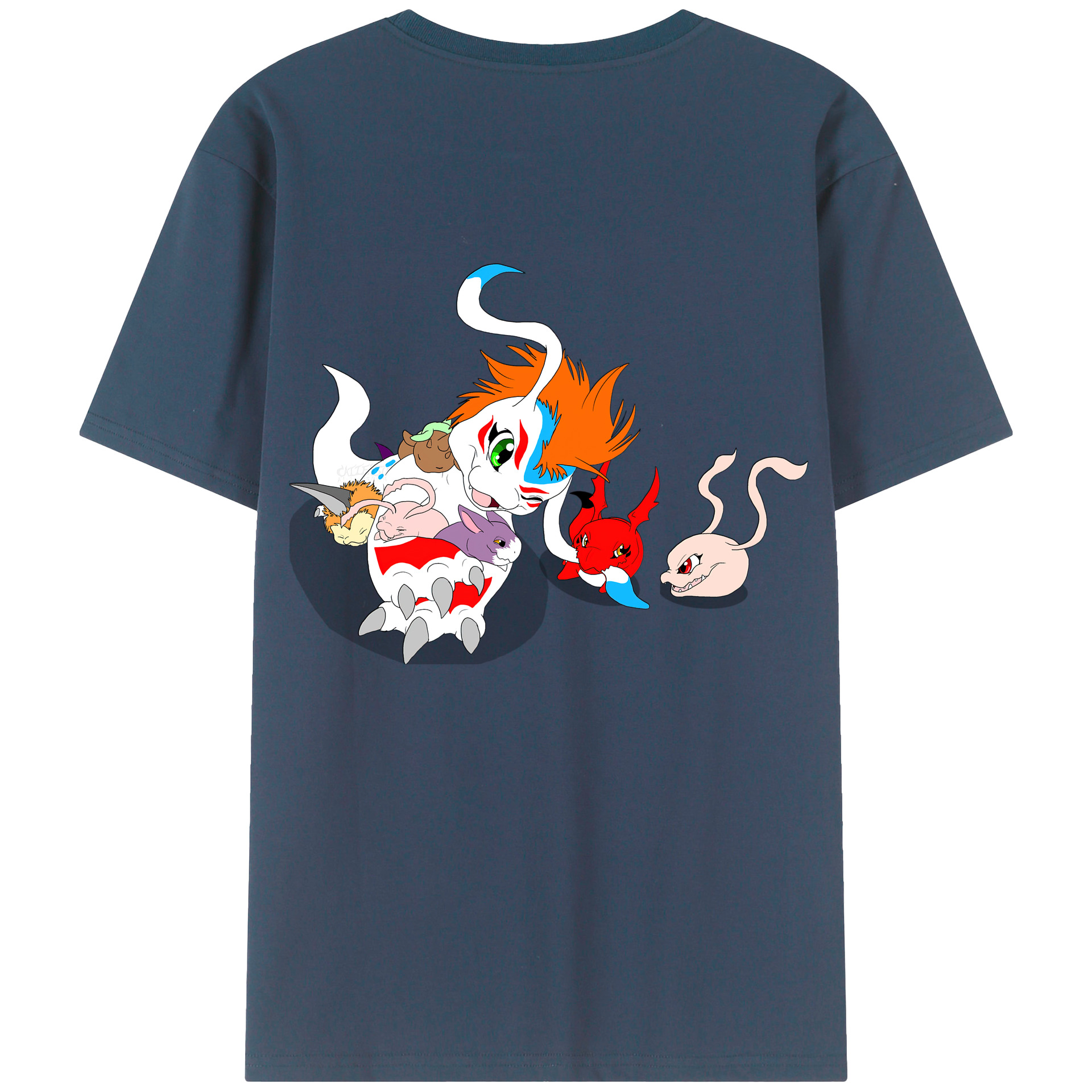 （画像用） Digimon デジタルモンスター/デジモン 綿100％ メンズ半袖Tシャツ（バックプリント） 通気性