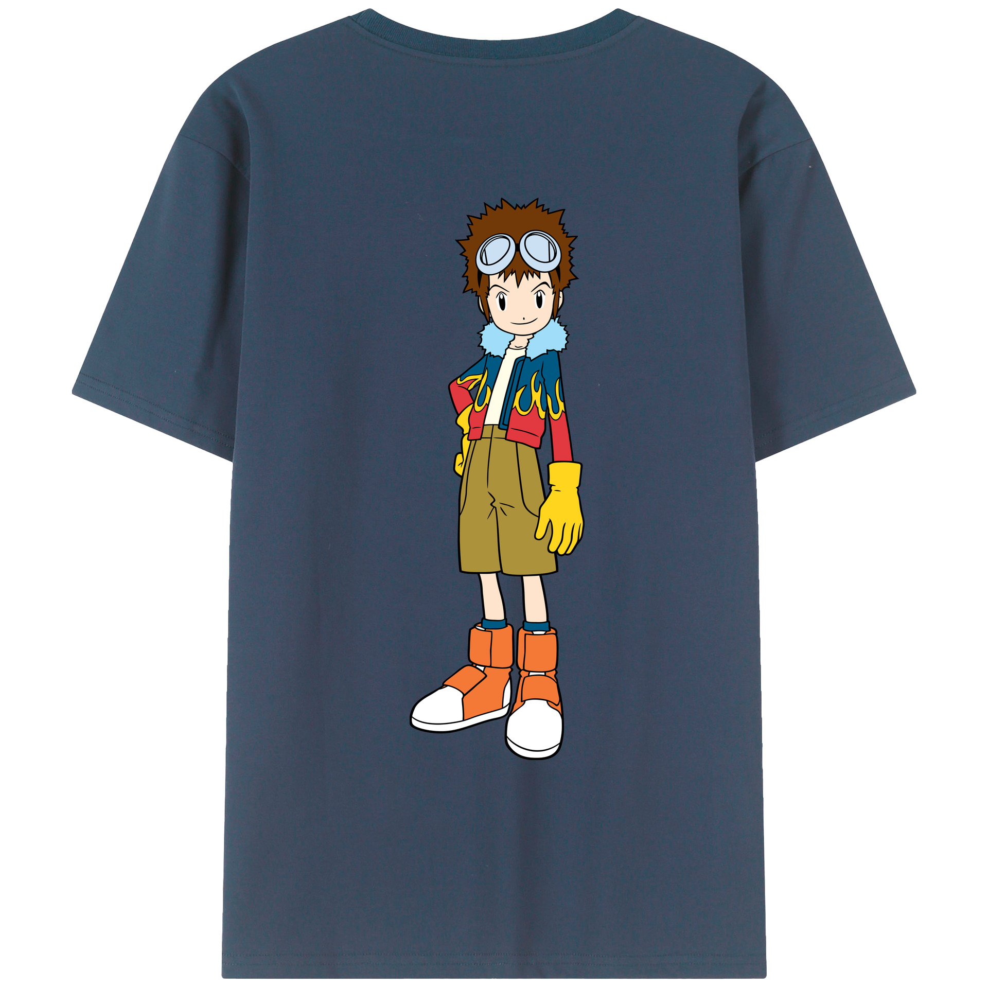 （画像用） Digimon デジタルモンスター/デジモン 綿100％ メンズ半袖Tシャツ（バックプリント） 通気性