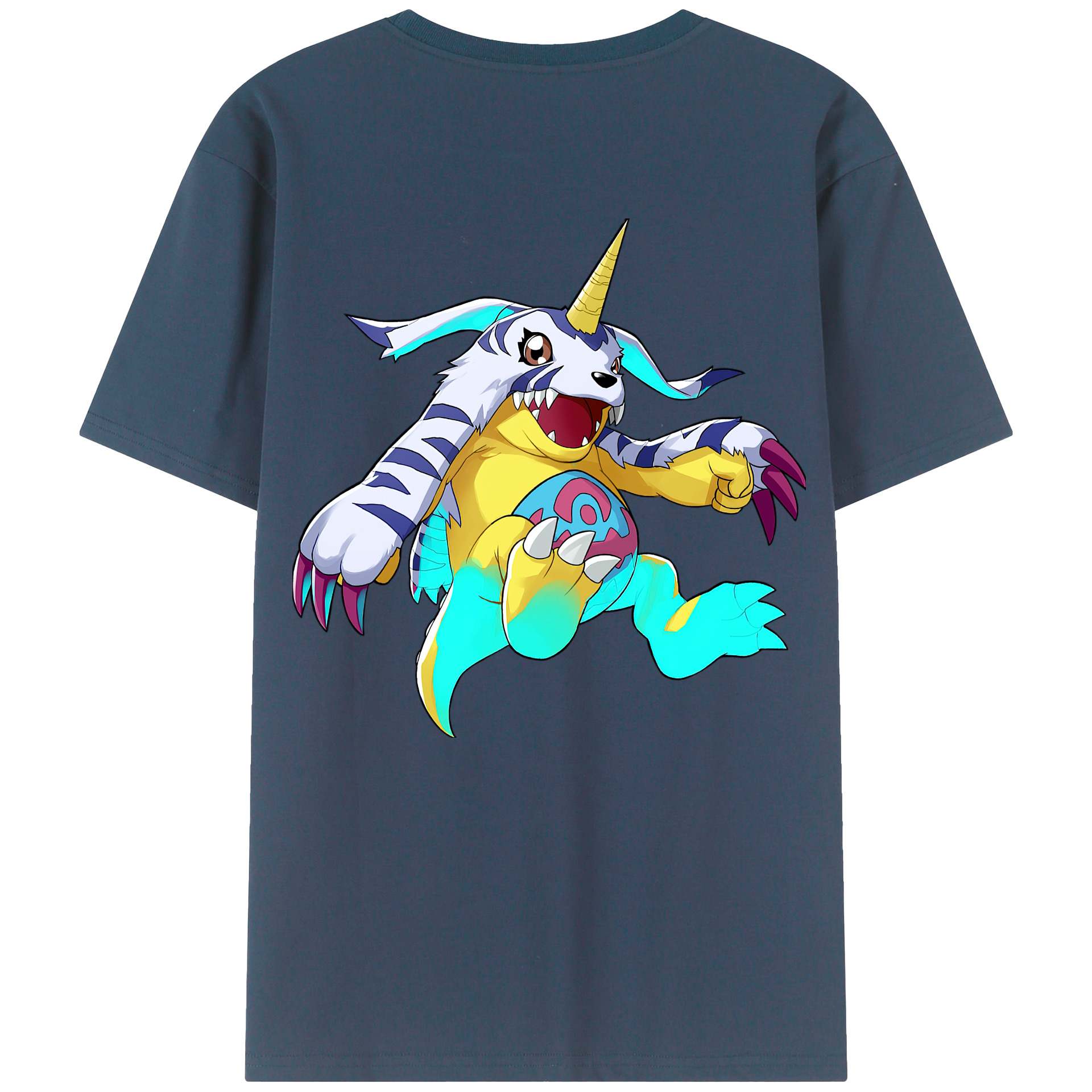 （画像用） Digimon デジタルモンスター/デジモン 綿100％ メンズ半袖Tシャツ（バックプリント） 通気性