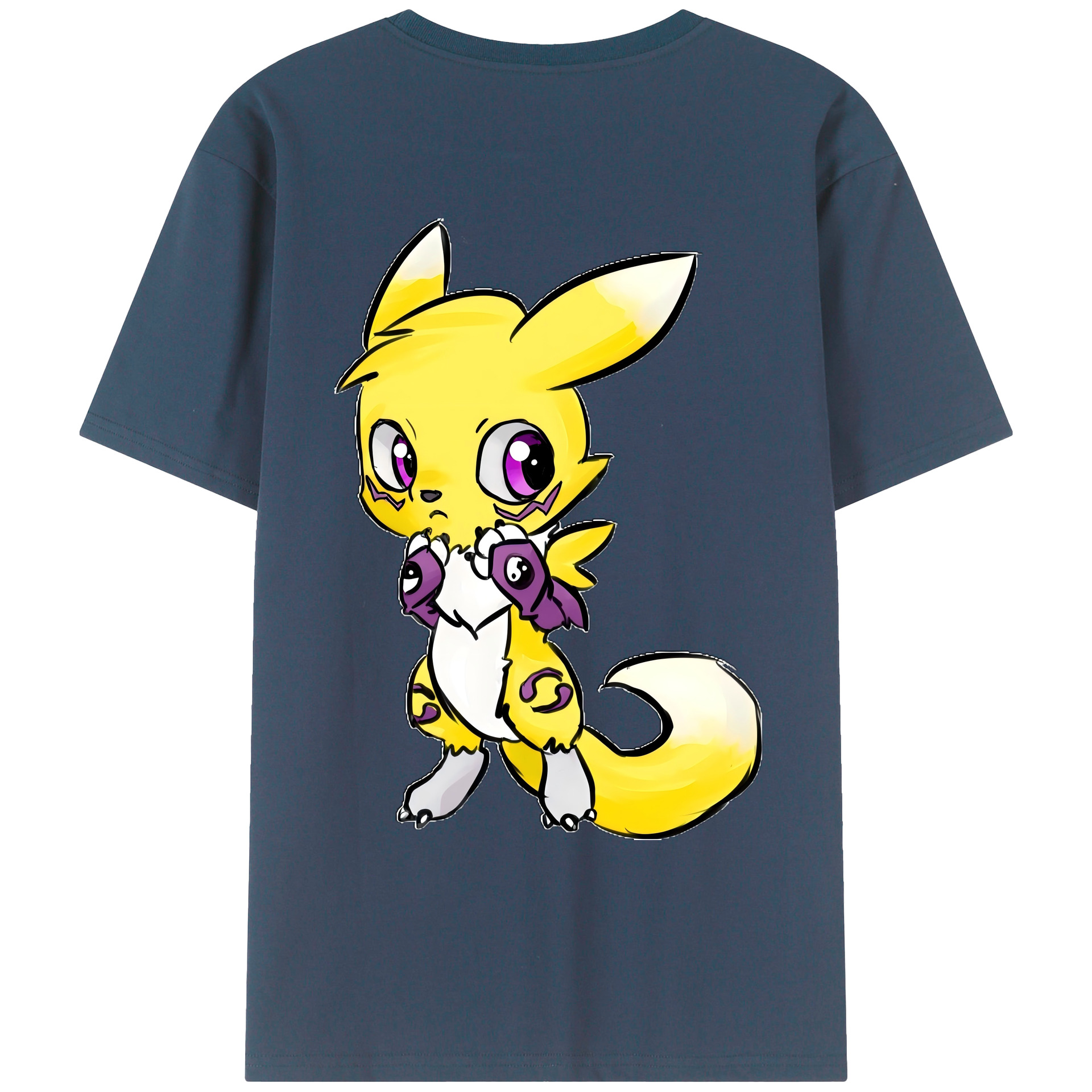 （画像用） Digimon デジタルモンスター/デジモン 綿100％ メンズ半袖Tシャツ（バックプリント） 通気性