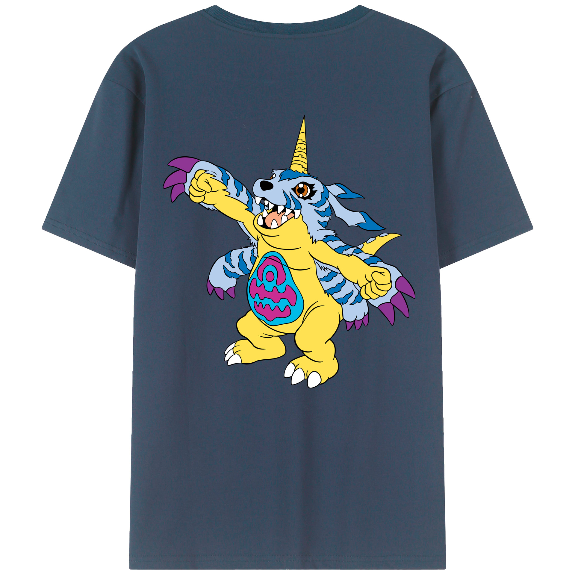 （画像用） Digimon デジタルモンスター/デジモン 綿100％ メンズ半袖Tシャツ（バックプリント） 通気性