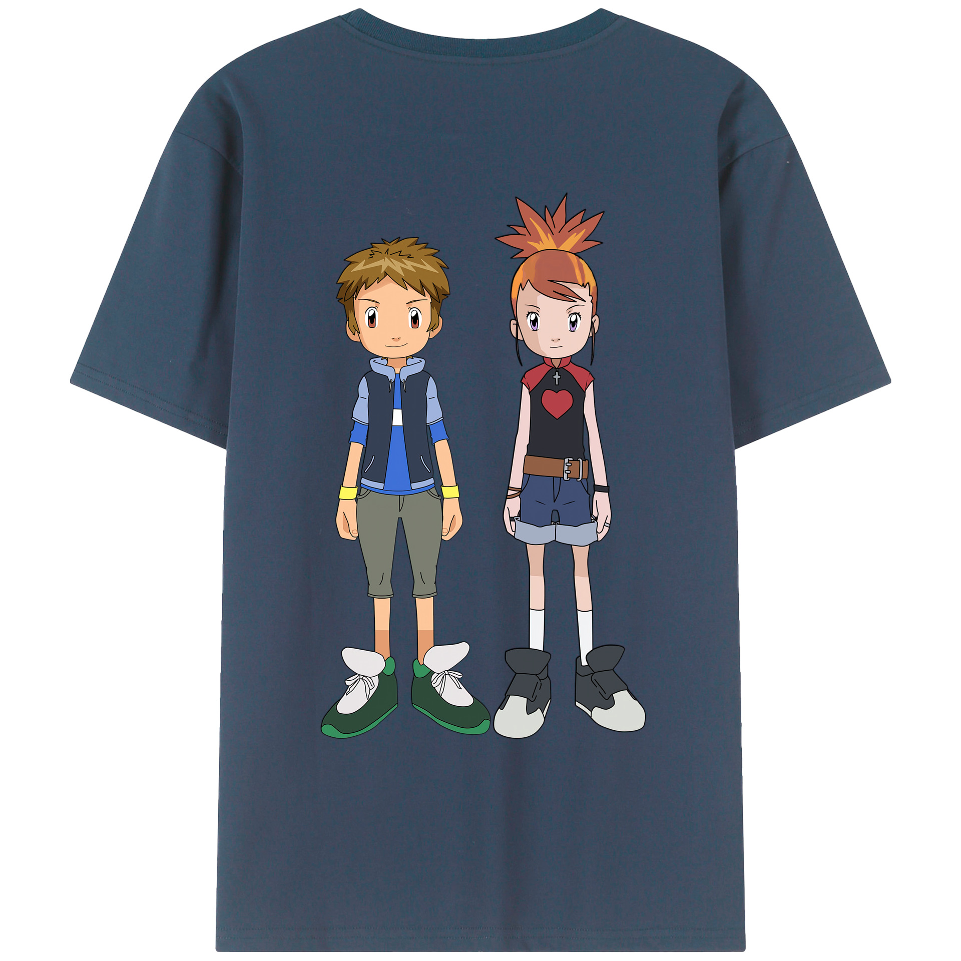 （画像用） Digimon デジタルモンスター/デジモン 綿100％ メンズ半袖Tシャツ（バックプリント） 通気性
