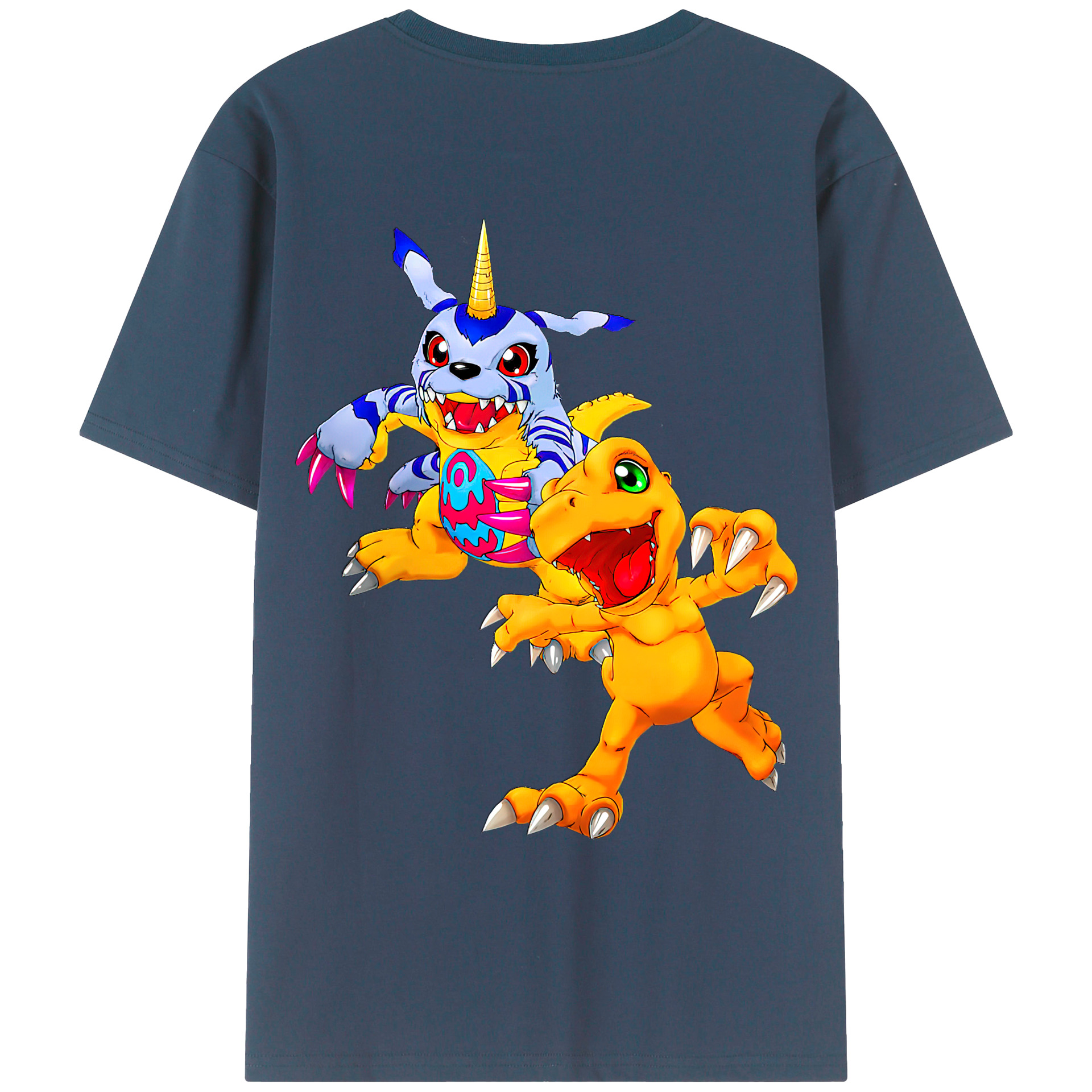 （画像用） Digimon デジタルモンスター/デジモン 綿100％ メンズ半袖Tシャツ（バックプリント） 通気性