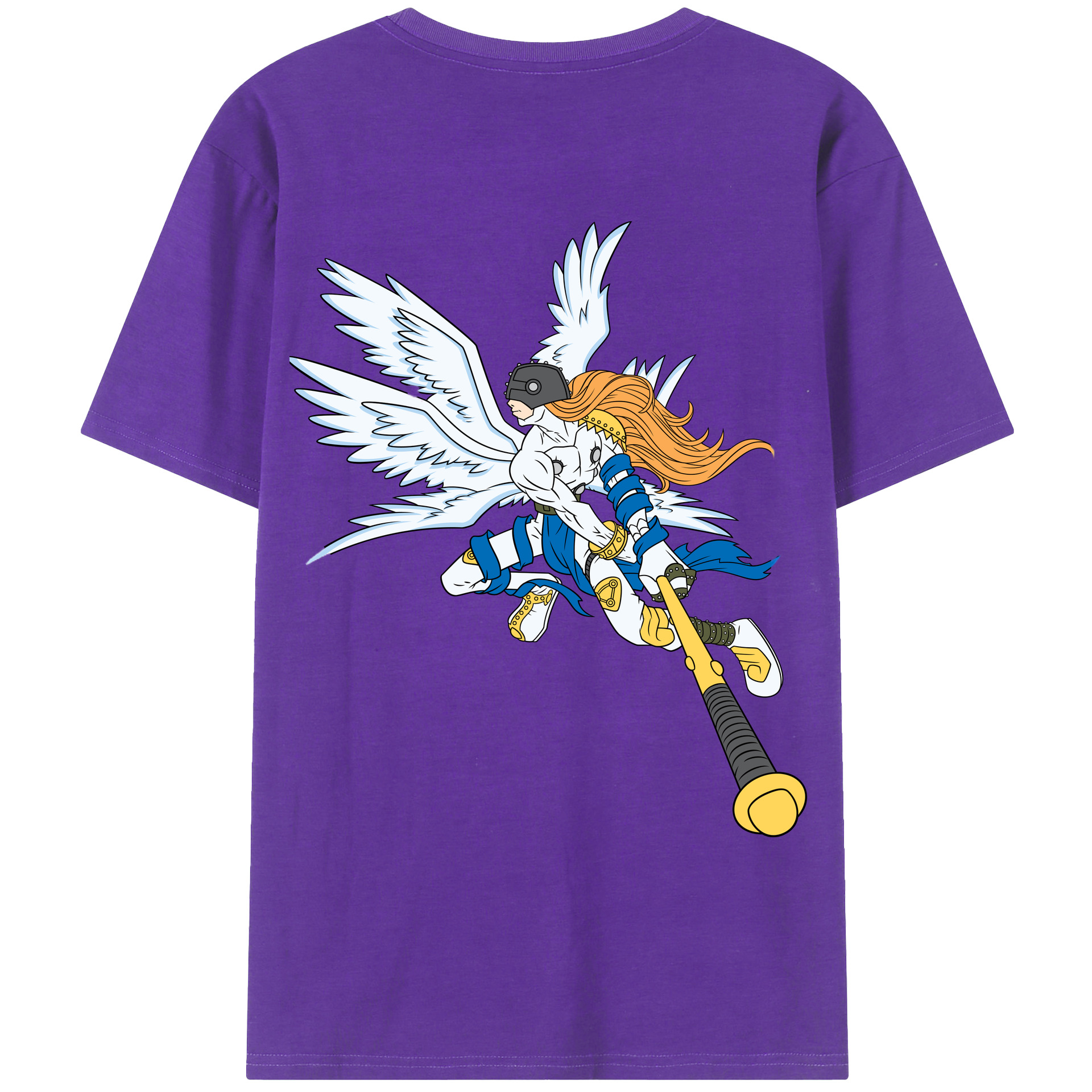 （画像用） Digimon デジタルモンスター/デジモン 綿100％ メンズ半袖Tシャツ（バックプリント） 通気性