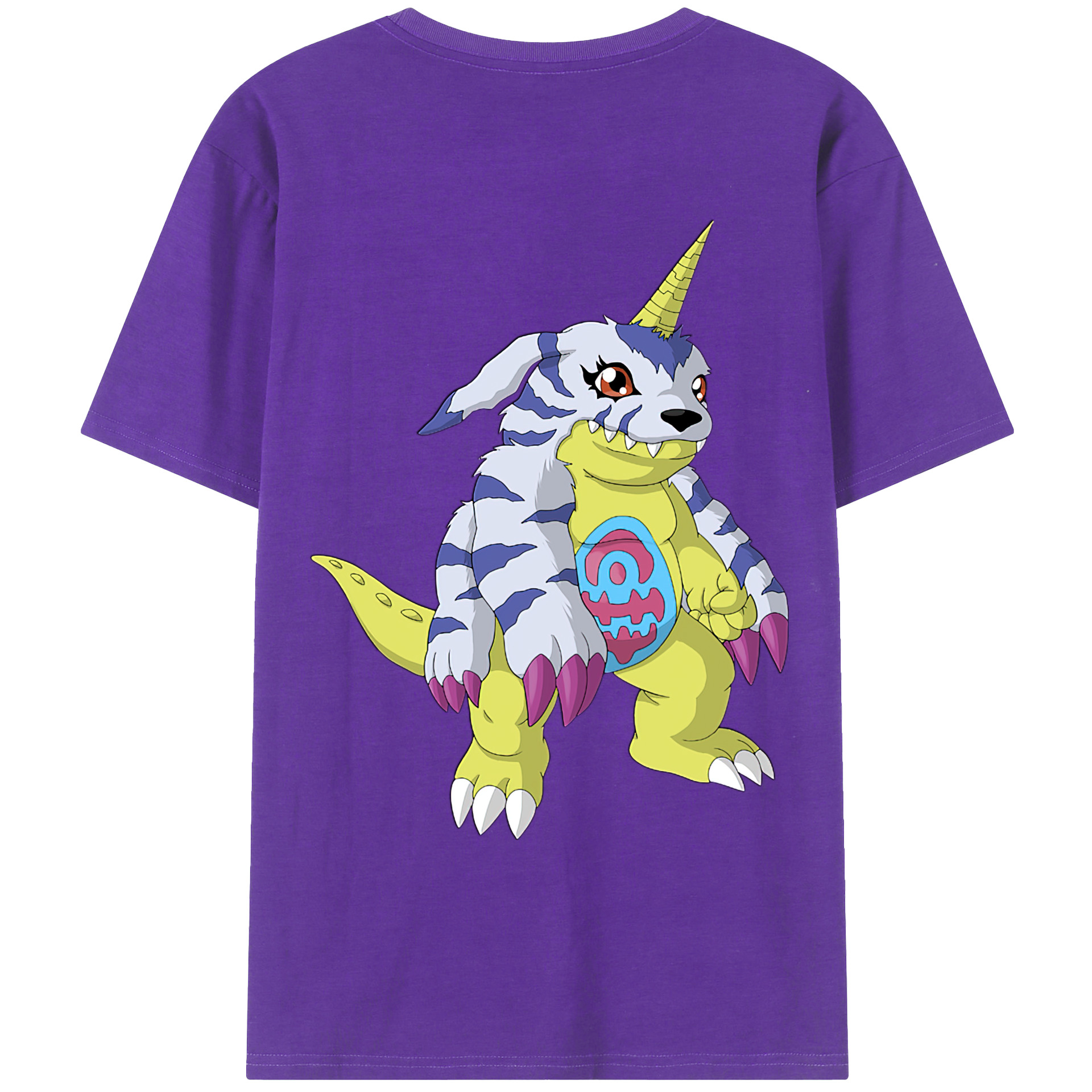（画像用） Digimon デジタルモンスター/デジモン 綿100％ メンズ半袖Tシャツ（バックプリント） 通気性