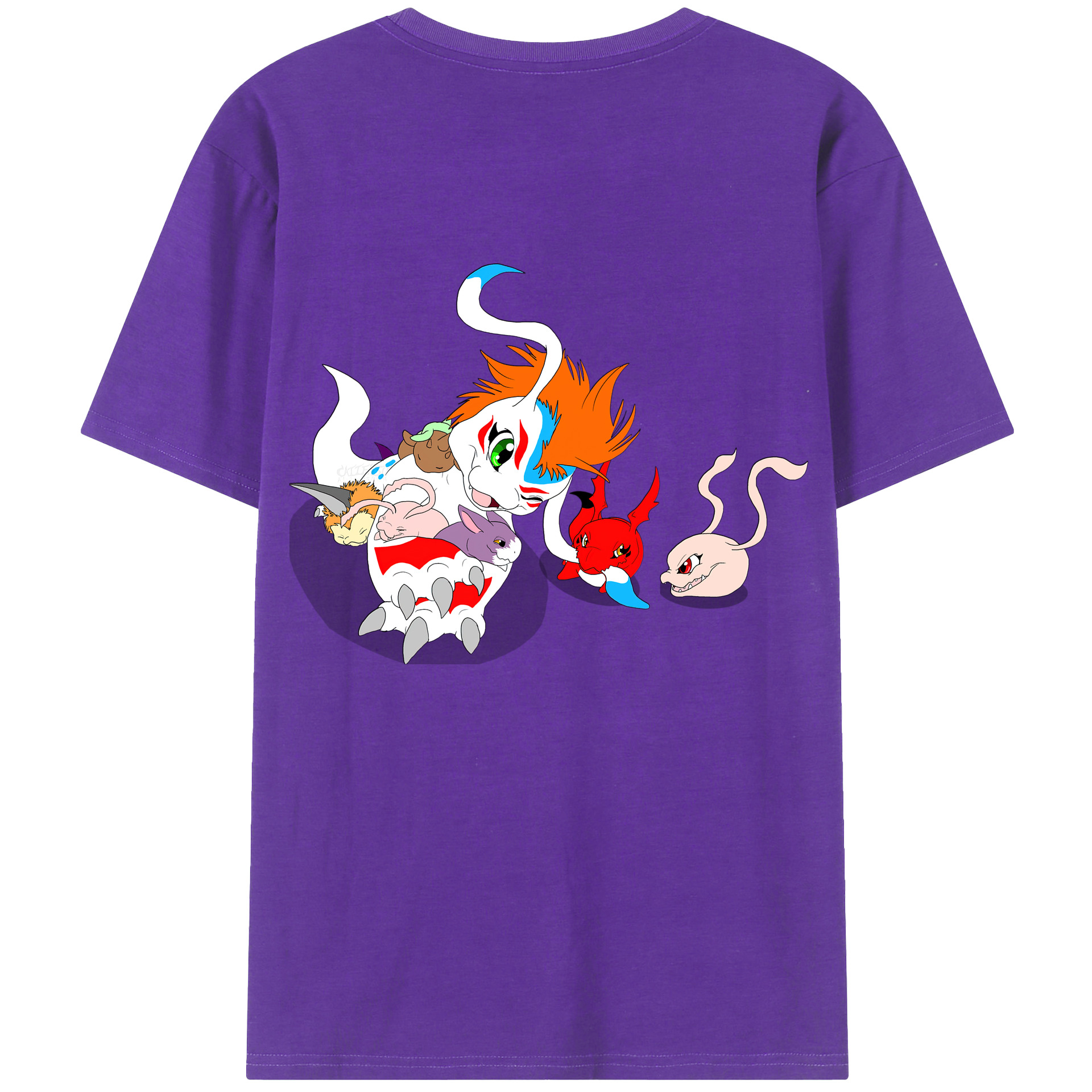 （画像用） Digimon デジタルモンスター/デジモン 綿100％ メンズ半袖Tシャツ（バックプリント） 通気性