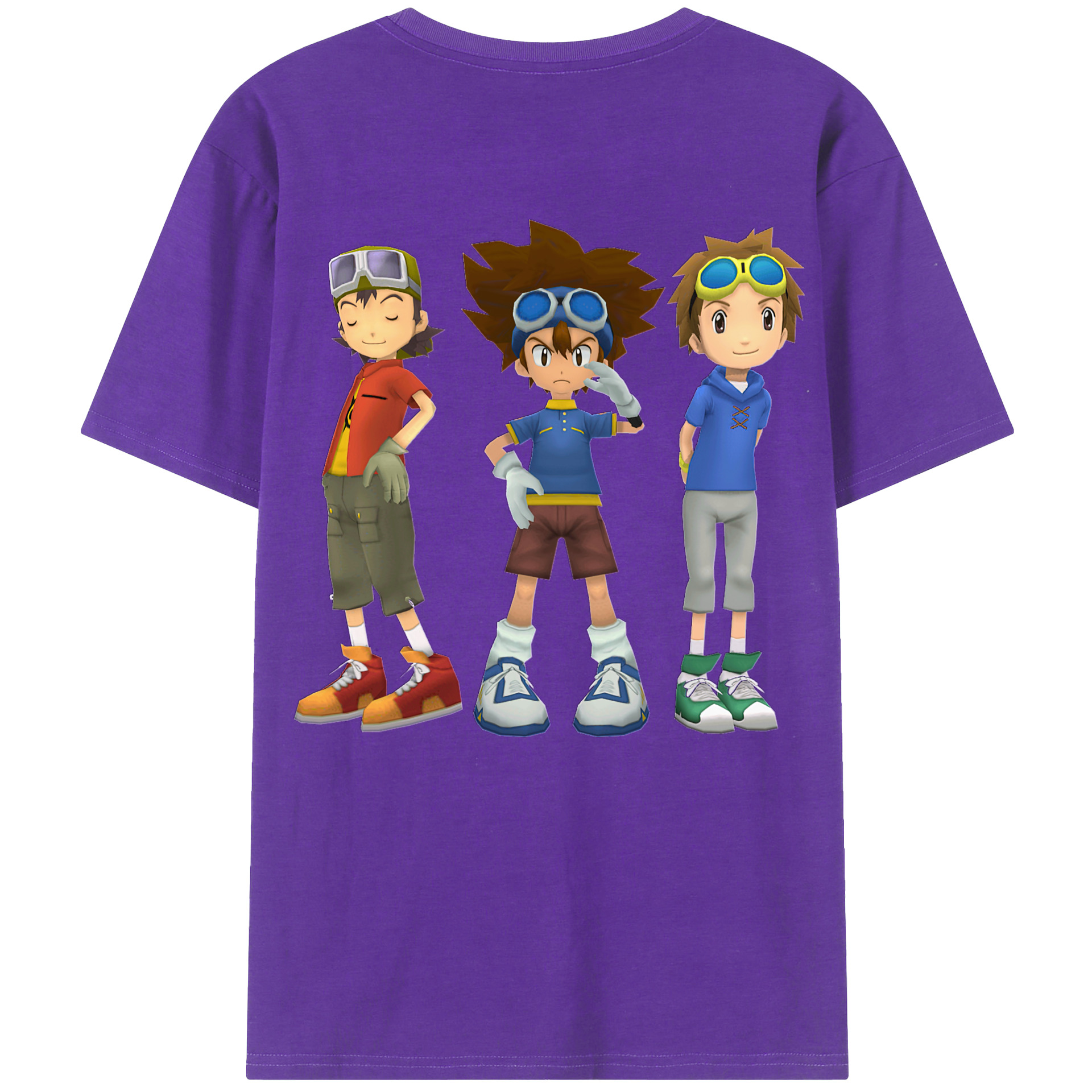 （画像用） Digimon デジタルモンスター/デジモン 綿100％ メンズ半袖Tシャツ（バックプリント） 通気性