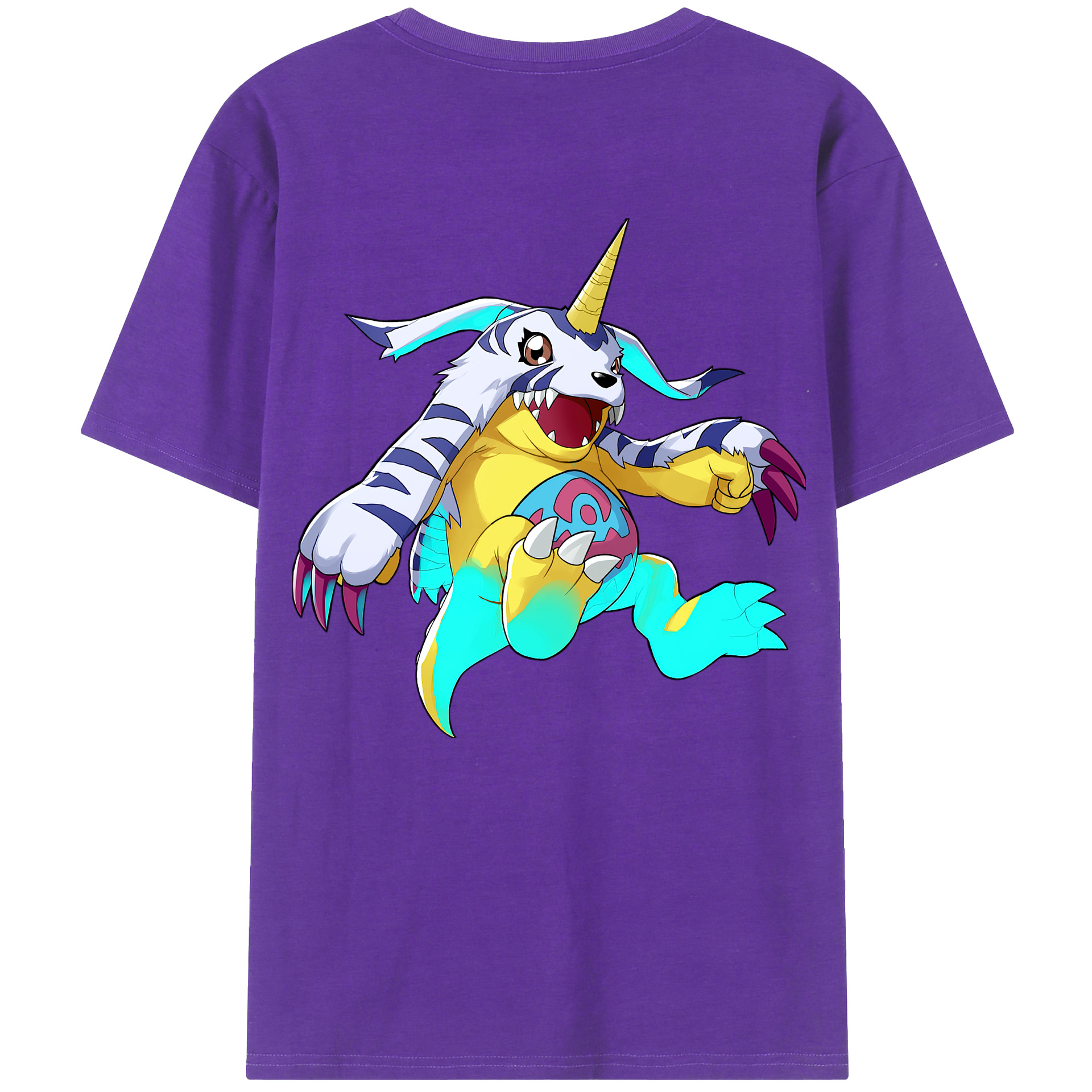 （画像用） Digimon デジタルモンスター/デジモン 綿100％ メンズ半袖Tシャツ（バックプリント） 通気性
