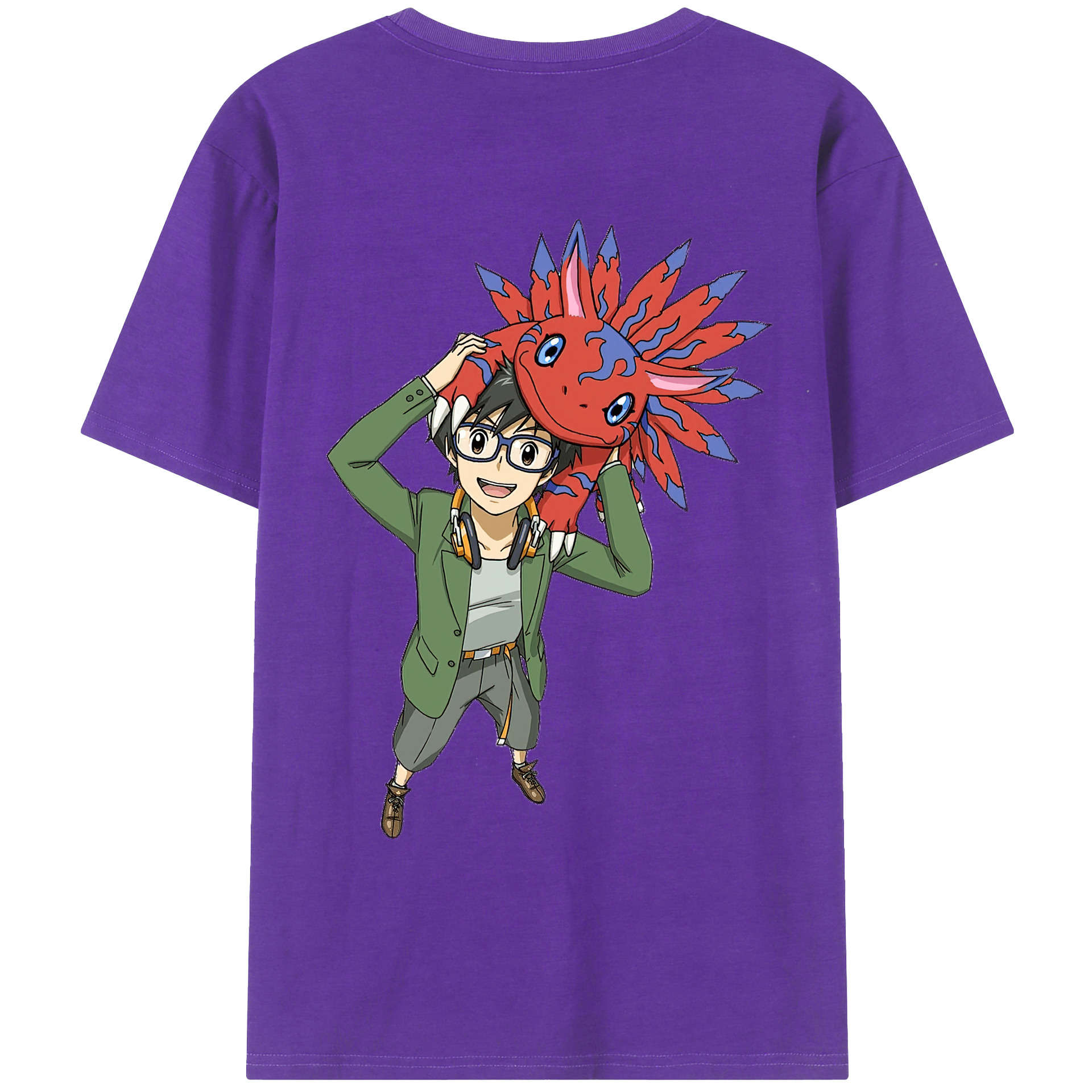 （画像用） Digimon デジタルモンスター/デジモン 綿100％ メンズ半袖Tシャツ（バックプリント） 通気性