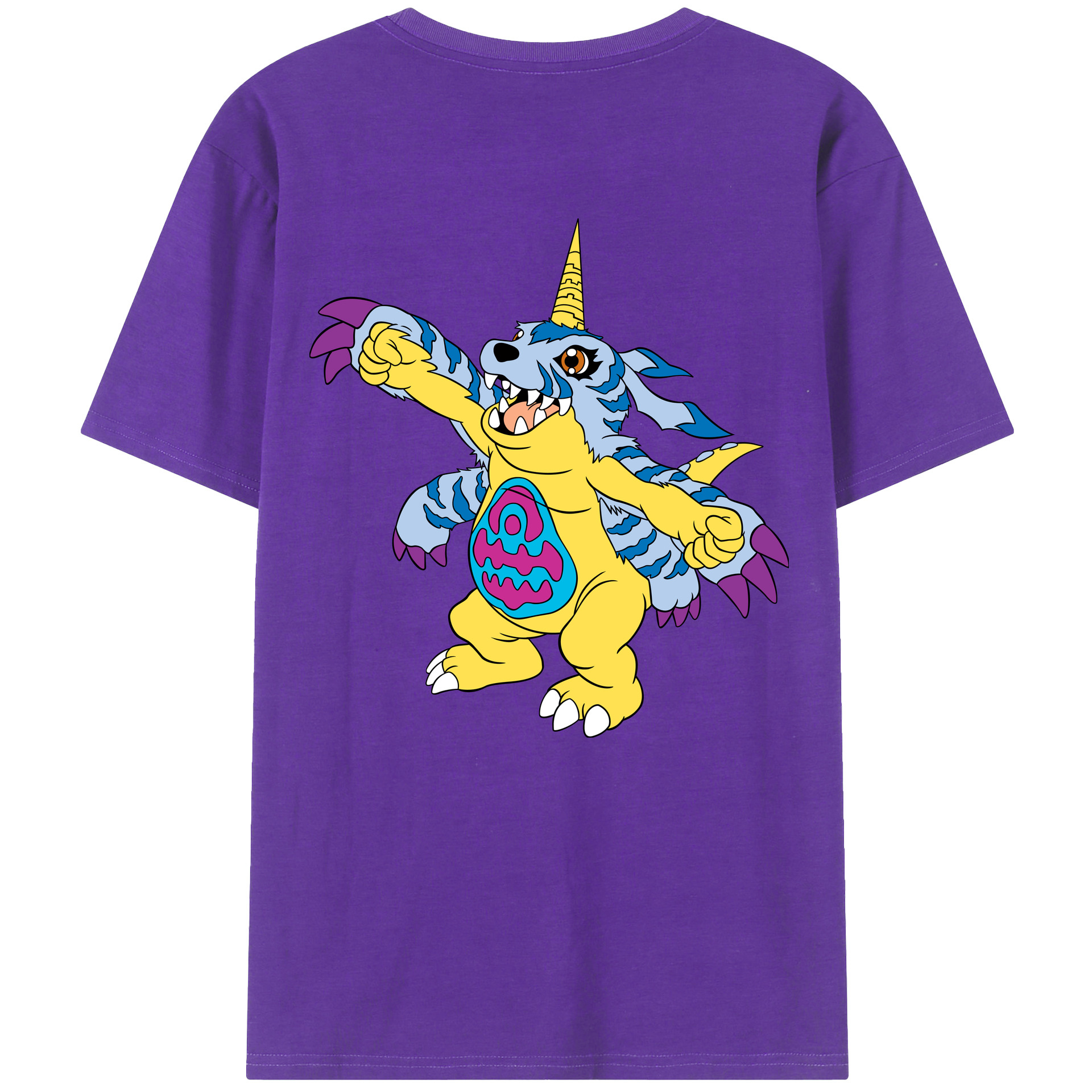（画像用） Digimon デジタルモンスター/デジモン 綿100％ メンズ半袖Tシャツ（バックプリント） 通気性