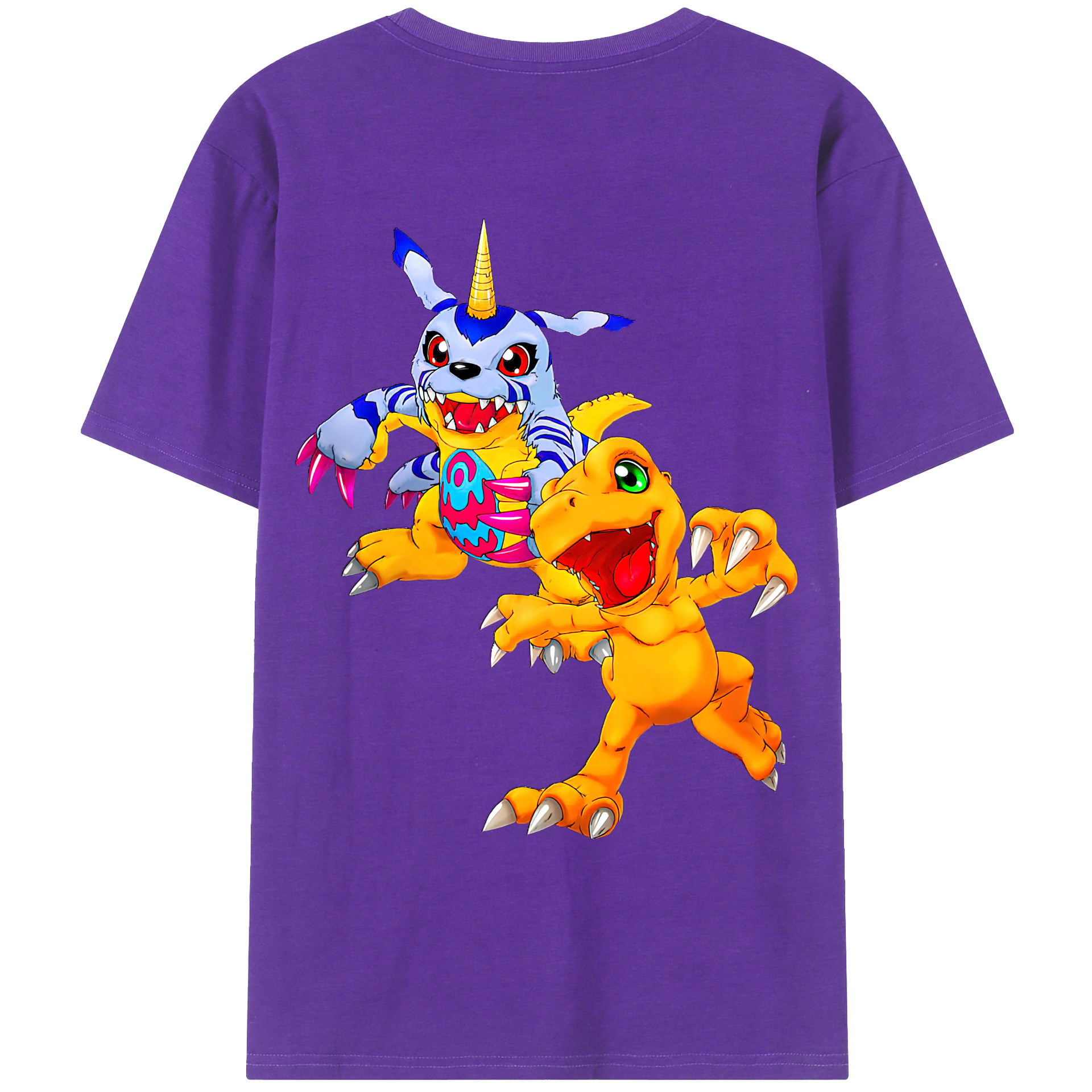 （画像用） Digimon デジタルモンスター/デジモン 綿100％ メンズ半袖Tシャツ（バックプリント） 通気性