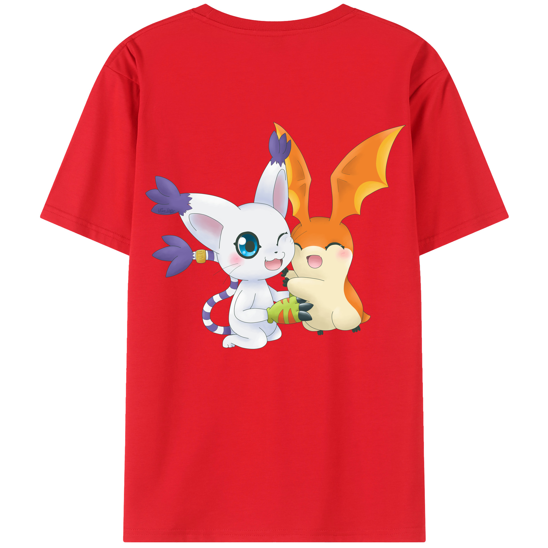 （画像用） Digimon デジタルモンスター/デジモン 綿100％ メンズ半袖Tシャツ（バックプリント） 通気性