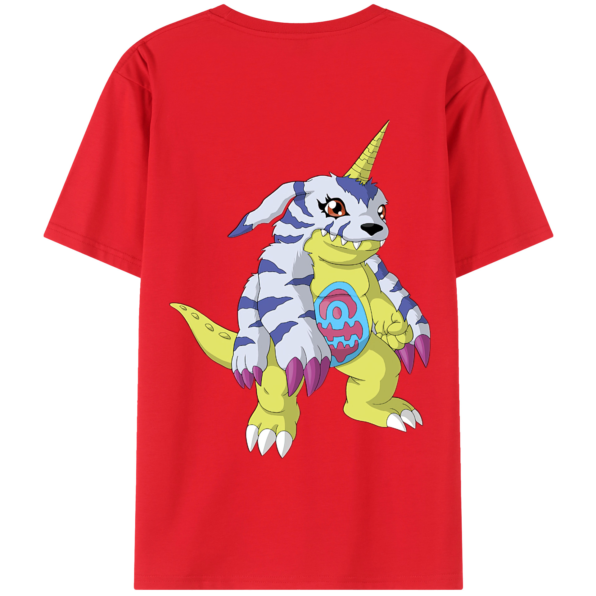 （画像用） Digimon デジタルモンスター/デジモン 綿100％ メンズ半袖Tシャツ（バックプリント） 通気性